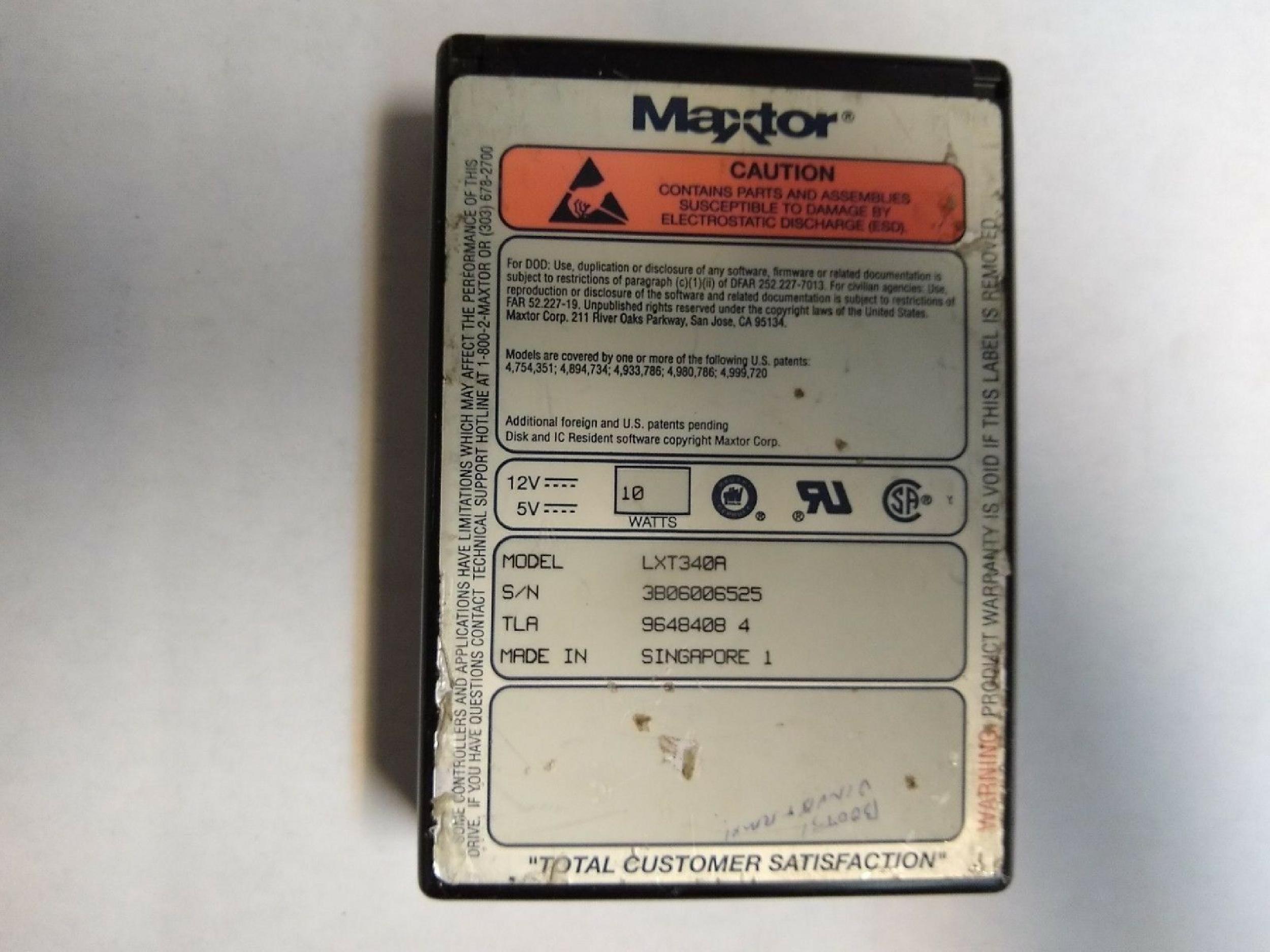 MAXTOR LXT340A 340MB 3.5 INCH 3600RPM IDE HARD DRIVE