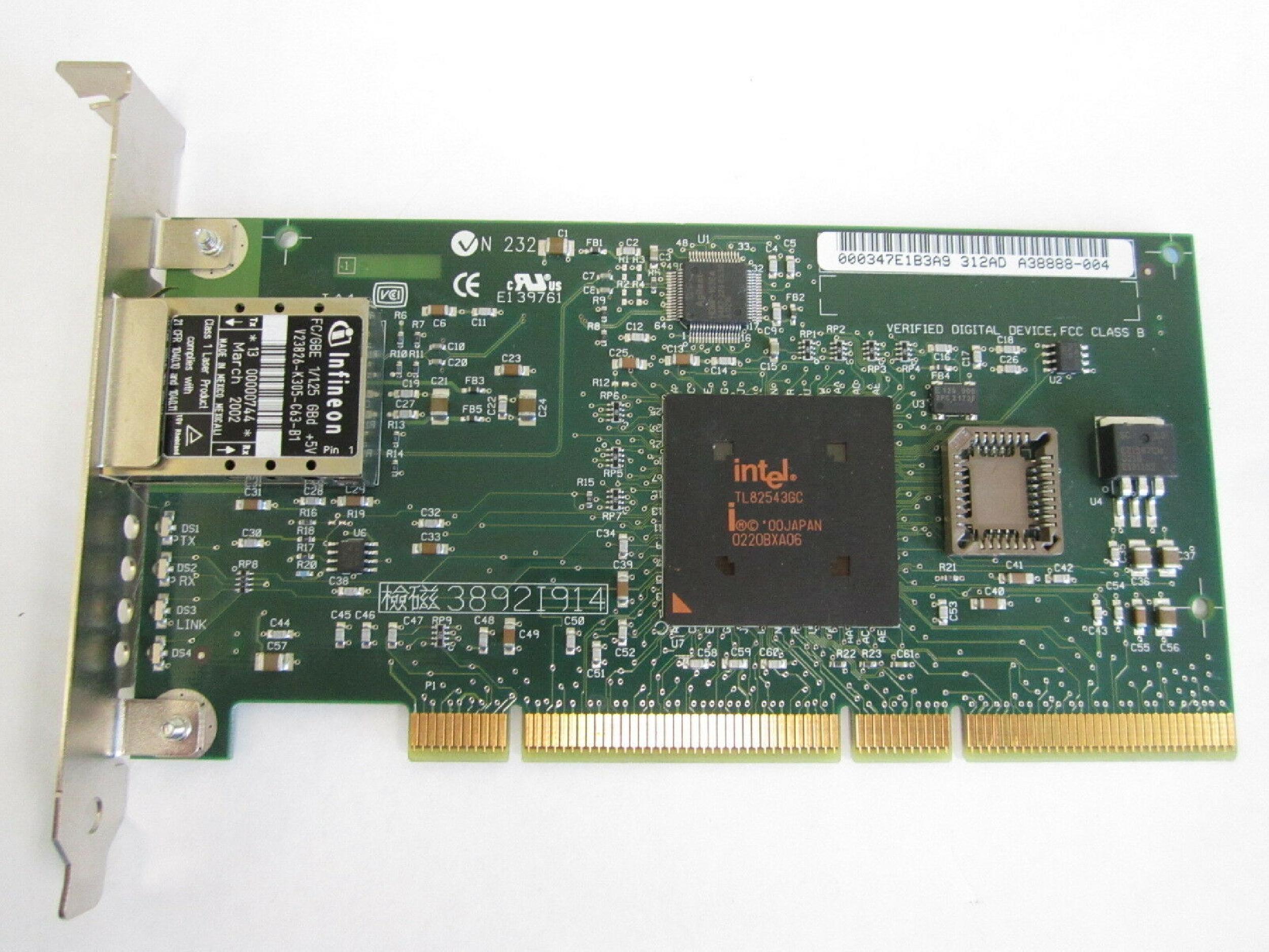 INTEL A38888-004 PRO 1000F SERVER ADAPTER PCI FIBERCARD FROM BIG IP F5 NETWORK SERVER WITH RACK MOUNT BRACKETS
