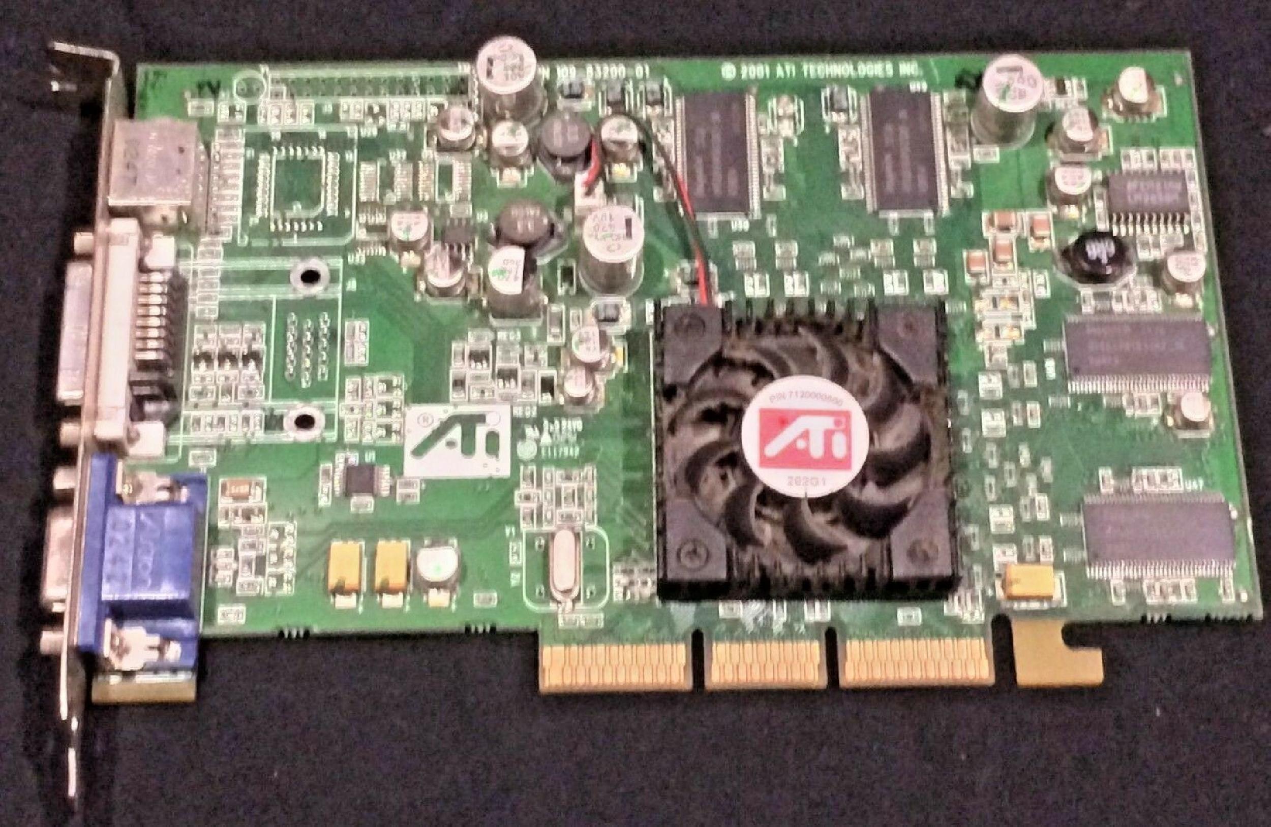 ATI 109-83200-01 64MB AGP VIDEO CARD WITH VGA DVI AND S-VIDEO OUTPUTS RADEON 7500 DDR SVIDEO
