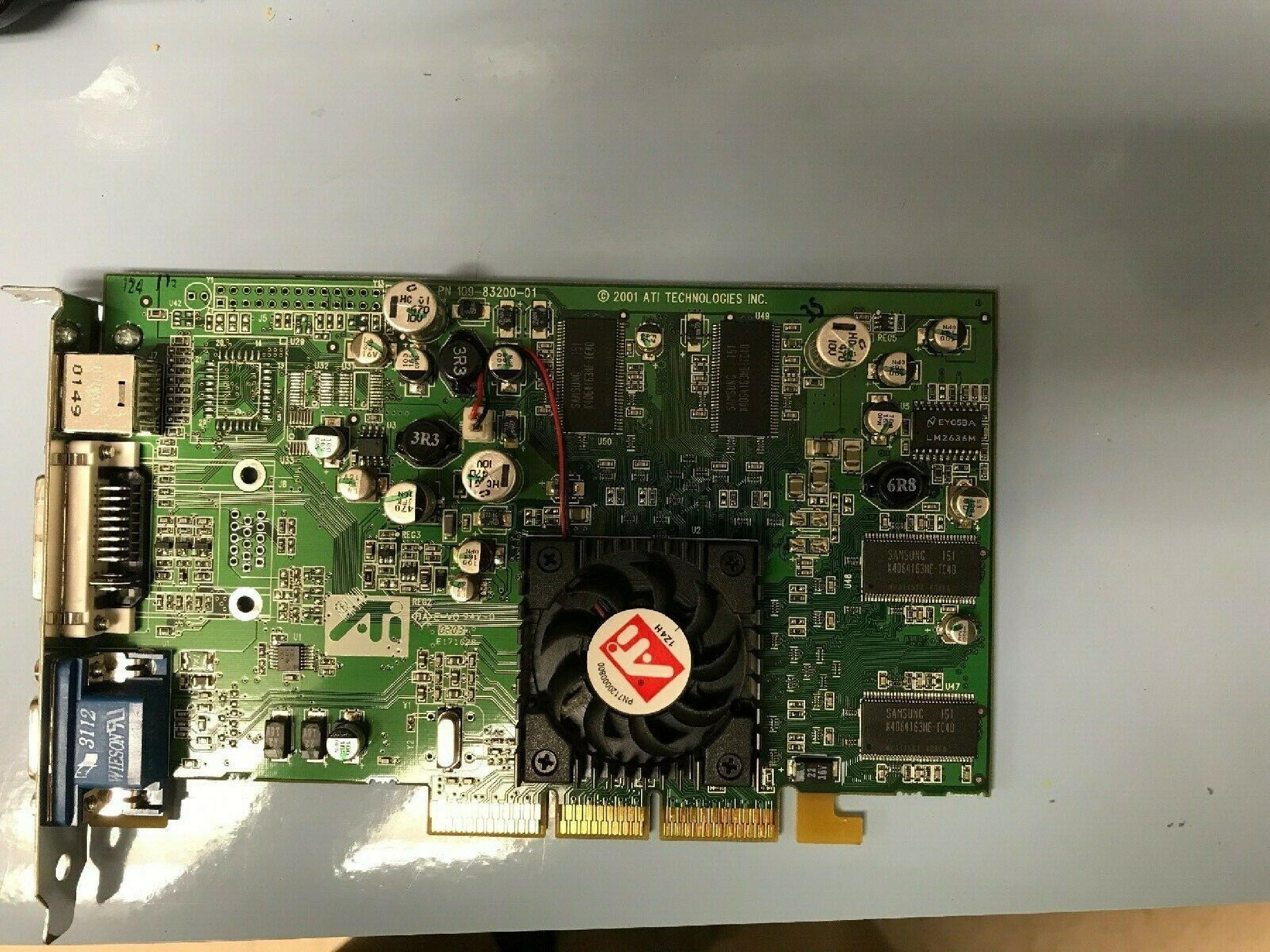 ATI 109-83200-01 64MB AGP VIDEO CARD WITH VGA DVI AND S-VIDEO OUTPUTS RADEON 7500 DDR SVIDEO