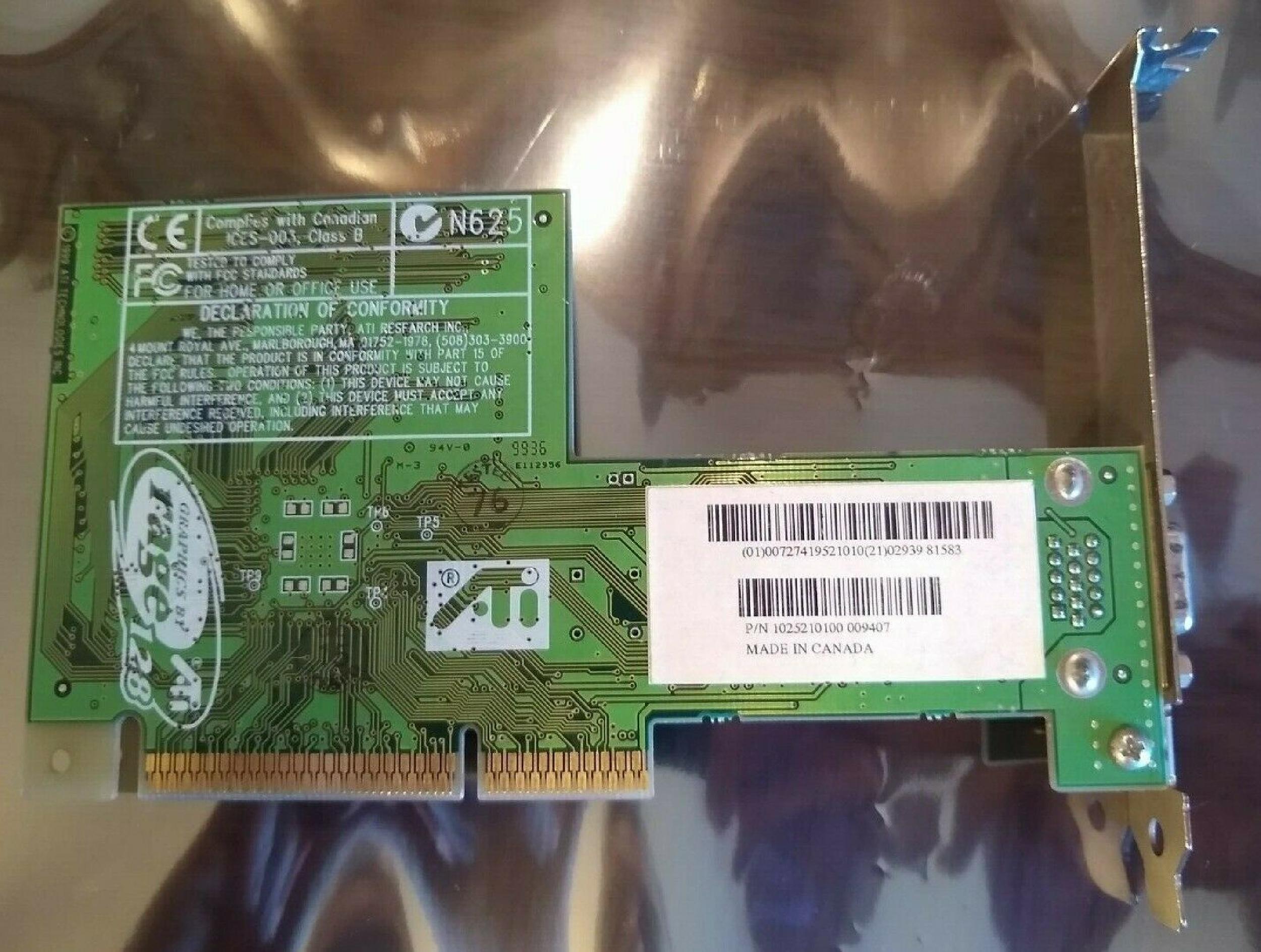 ATI 109-52100-00 32MB AGP VIDEO CARD WITH VGA OUTPUT