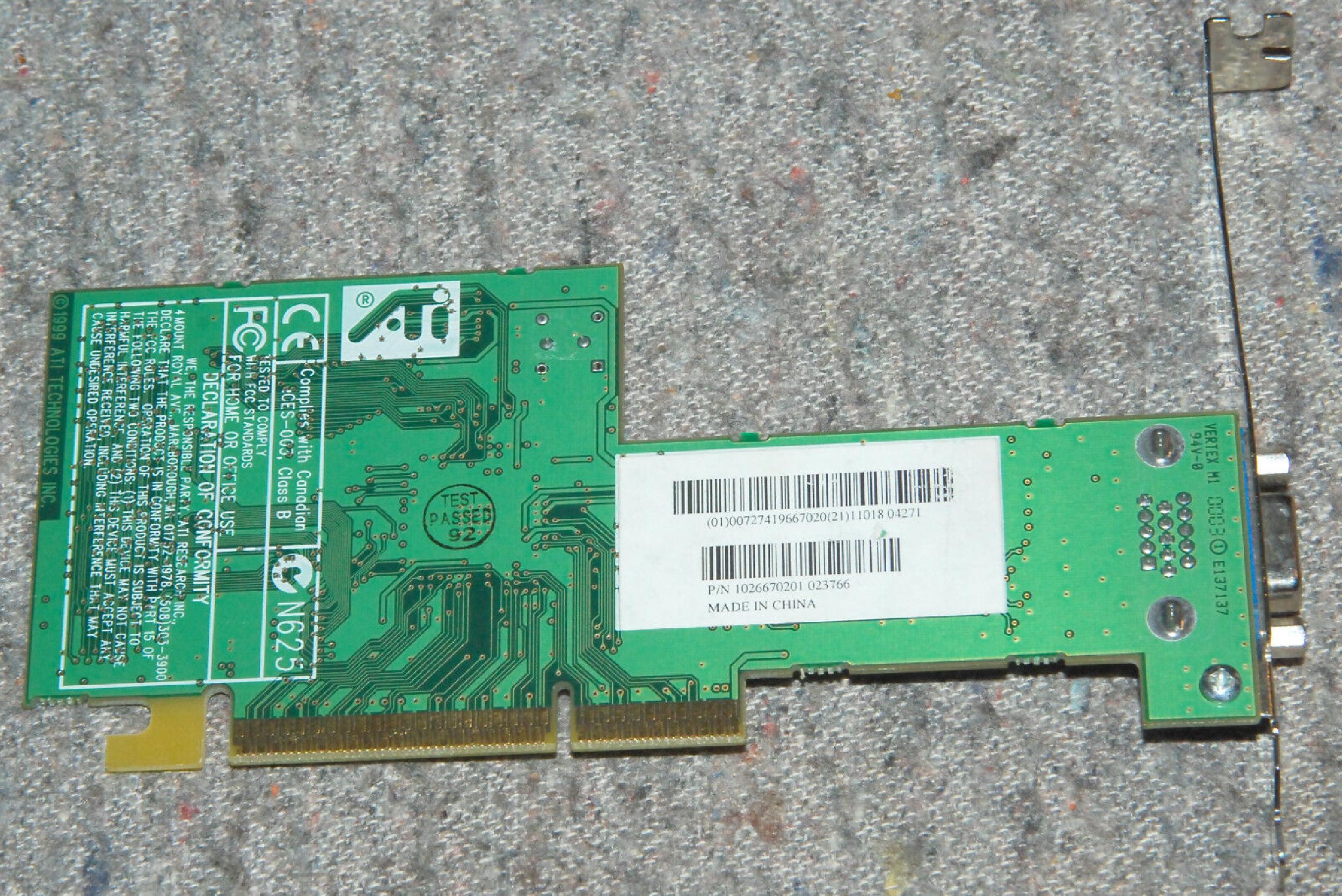 ATI 109-66700-01 8MB AGP VIDEO CARD WITH VGA OUTPUT RAGE XL PORT