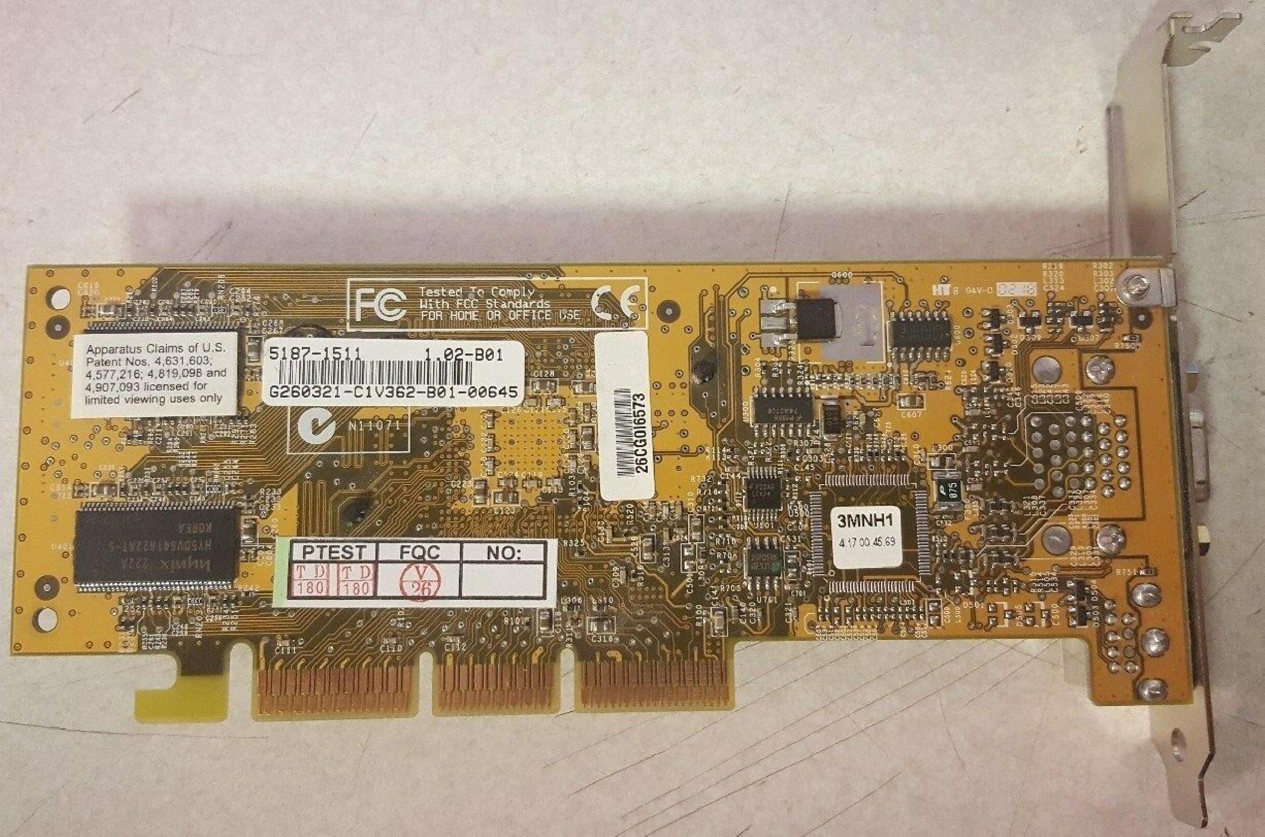 NVIDIA 5187-1511 64MB AGP VIDEO CARD WITH VGA AND TV-OUT