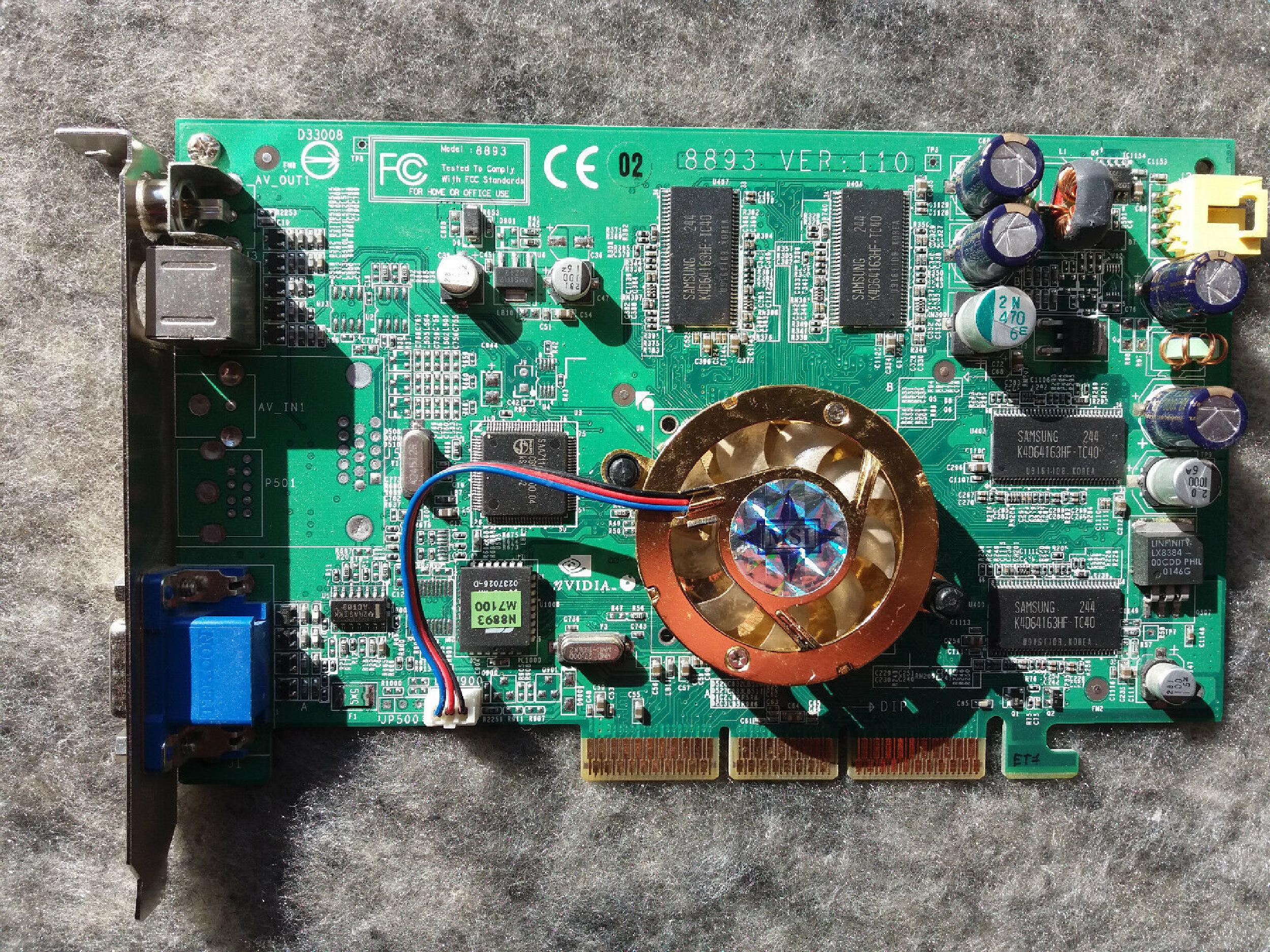 NVIDIA 8893 64MB AGP VIDEO CARD WITH VGA AV-OUT TV-OUT OUTPUTS AND AV OUT