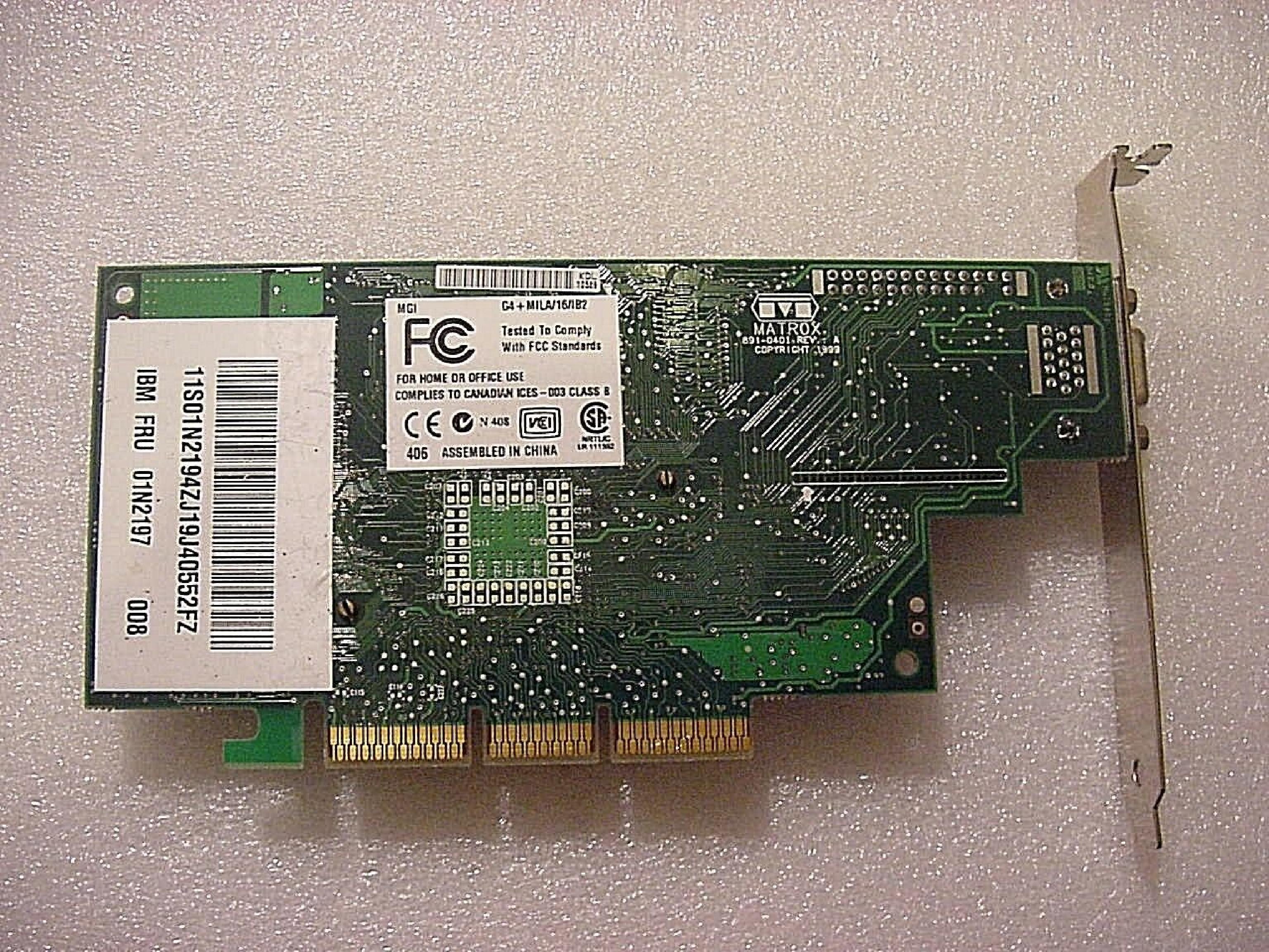 MATROX 01N2197 16MB AGP VIDEO CARD WITH VGA OUTPUT G400 MILLENNIUM AGP/ ATX BOARD