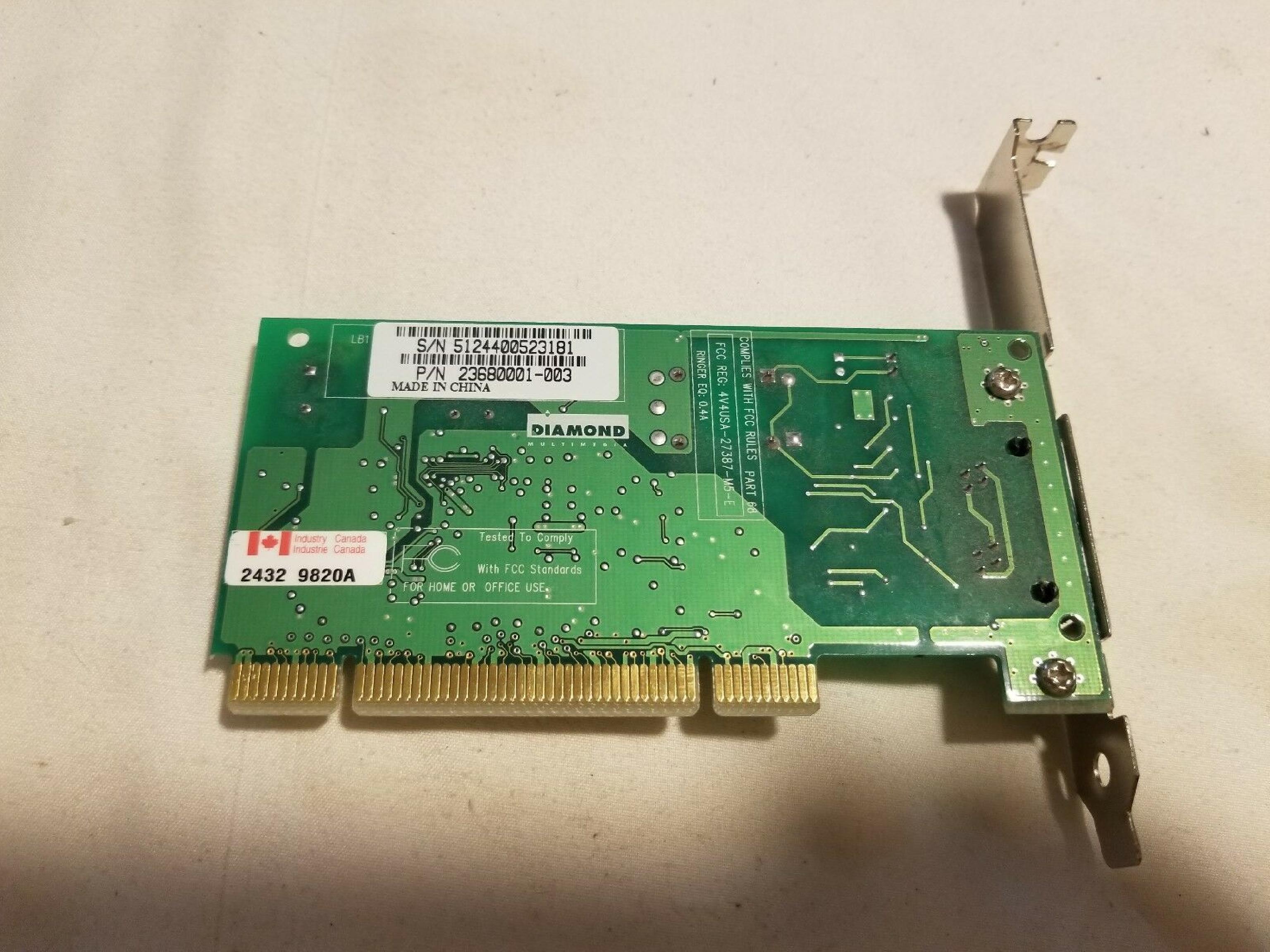 DIAMOND 22680001-003 FAX-MODEM PCI CARD