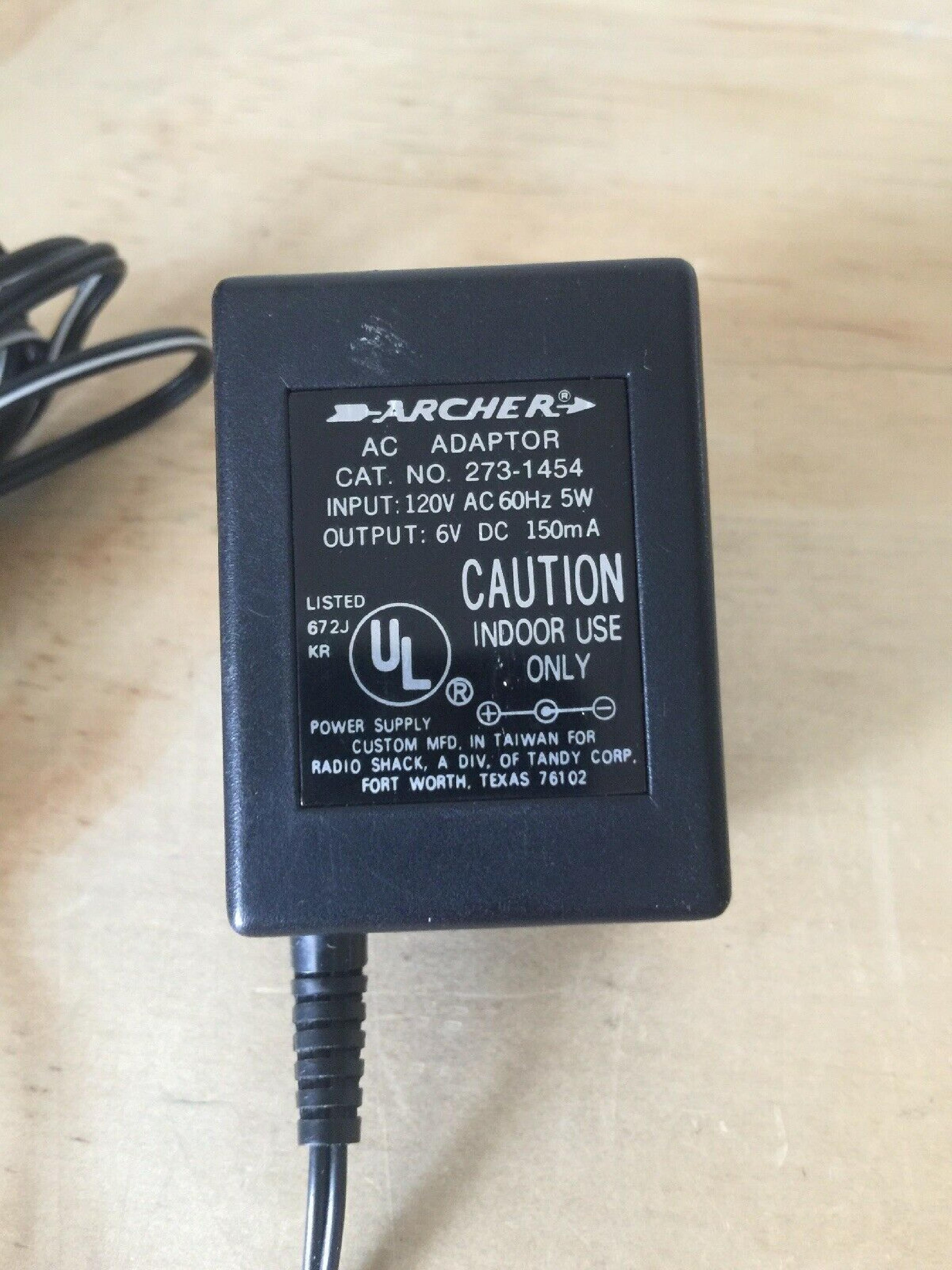 ARCHER 273-1454 AC ADAPTER 6V .15A CUT WIRE DC 150MA