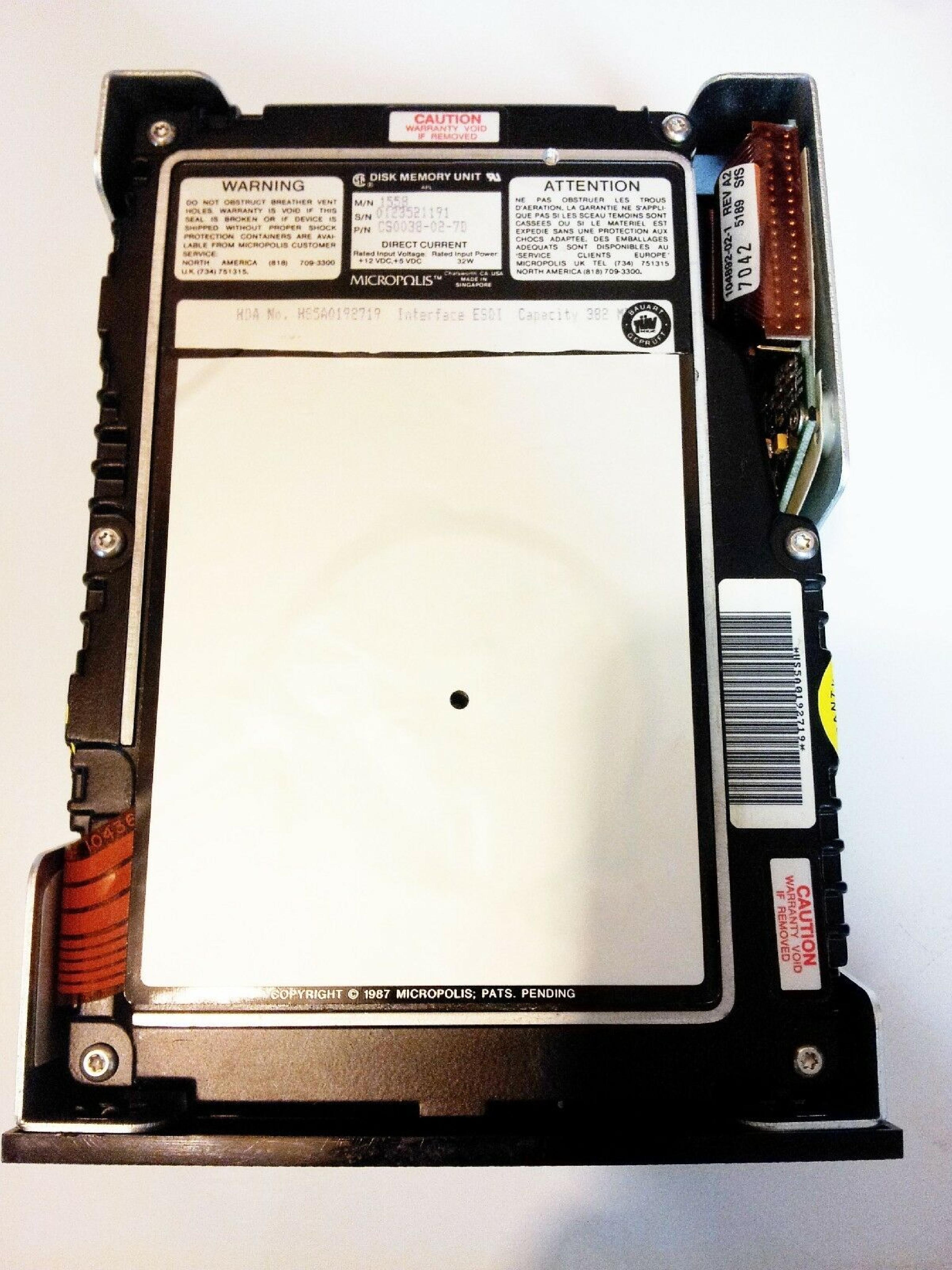 MICROPOLIS 1558 338MB ESDI HARD DRIVE FULL HEIGHT 5.25