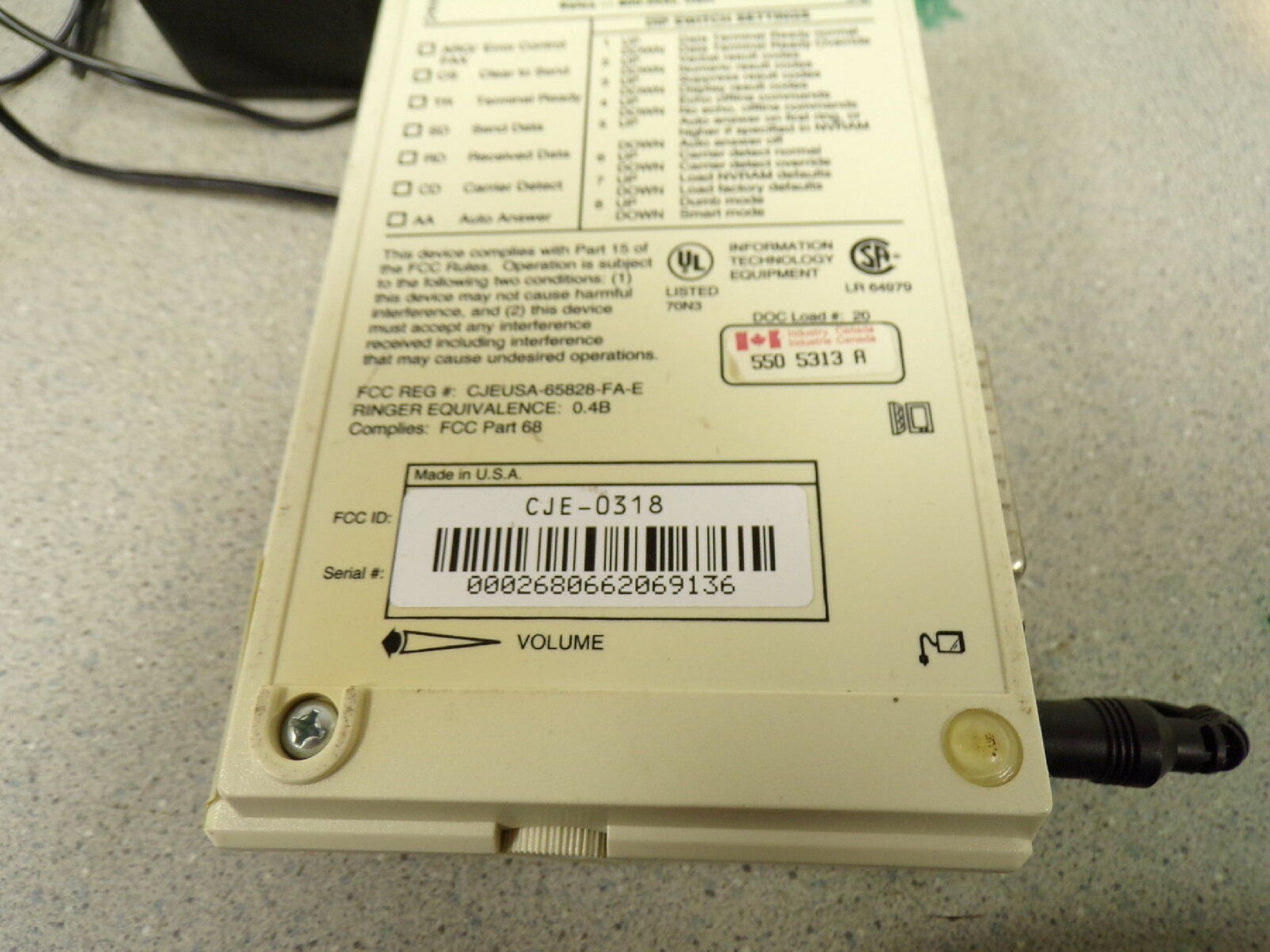 US ROBOTICS / USR CJE-0318 SPORTSTER 14,400 MODEM CCITT V.32 BIS WITH V.42 BIS EXTERNAL MODEM