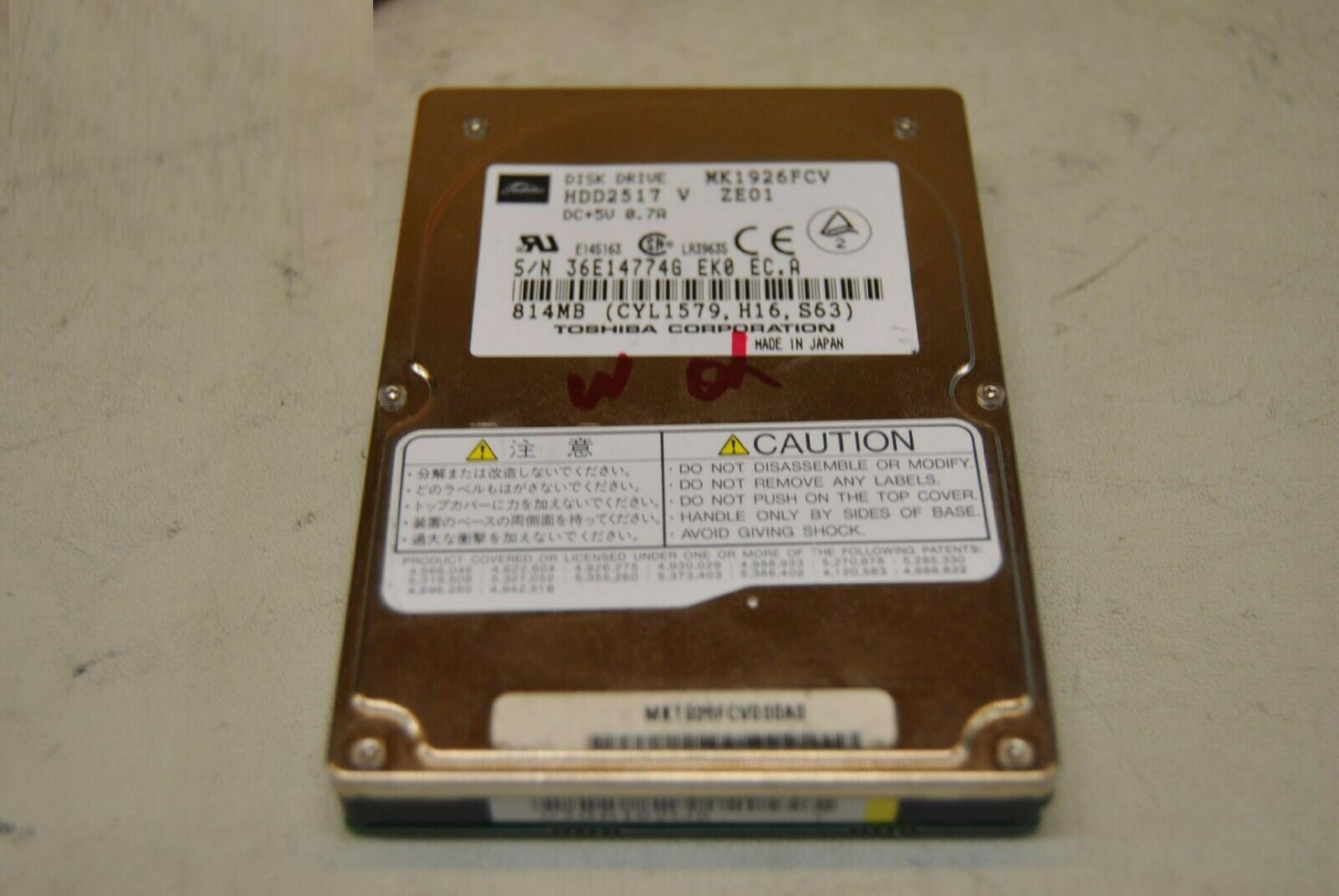 TOSHIBA / IBM HDD2517 LEGACY DRIVE 814MB AT 2.5 INCH HARD 810MB 12MM 2.5INCH