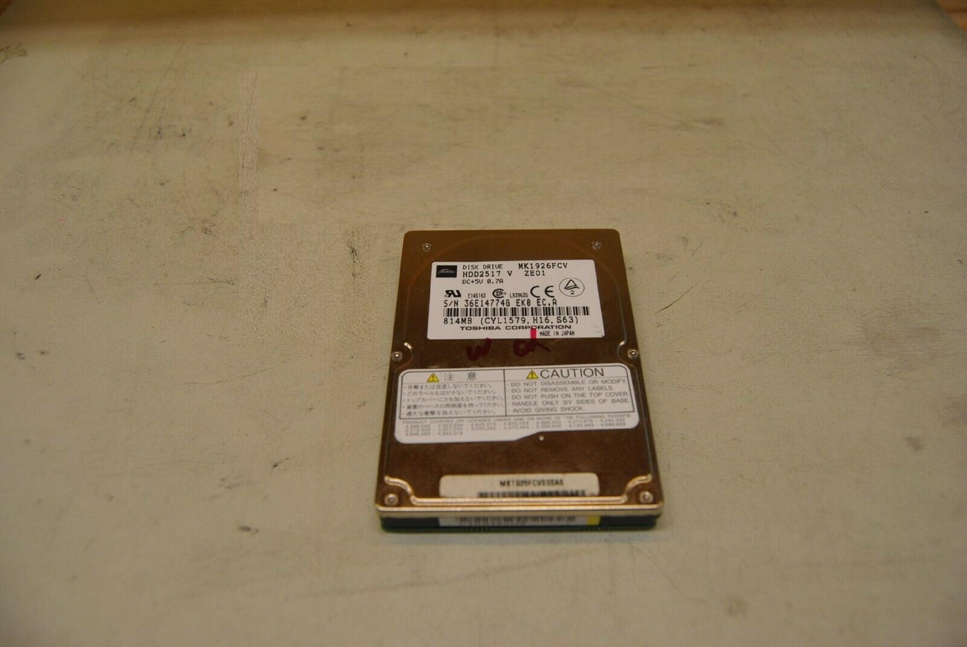 TOSHIBA / IBM HDD2517 LEGACY DRIVE 814MB AT 2.5 INCH HARD 810MB 12MM 2.5INCH