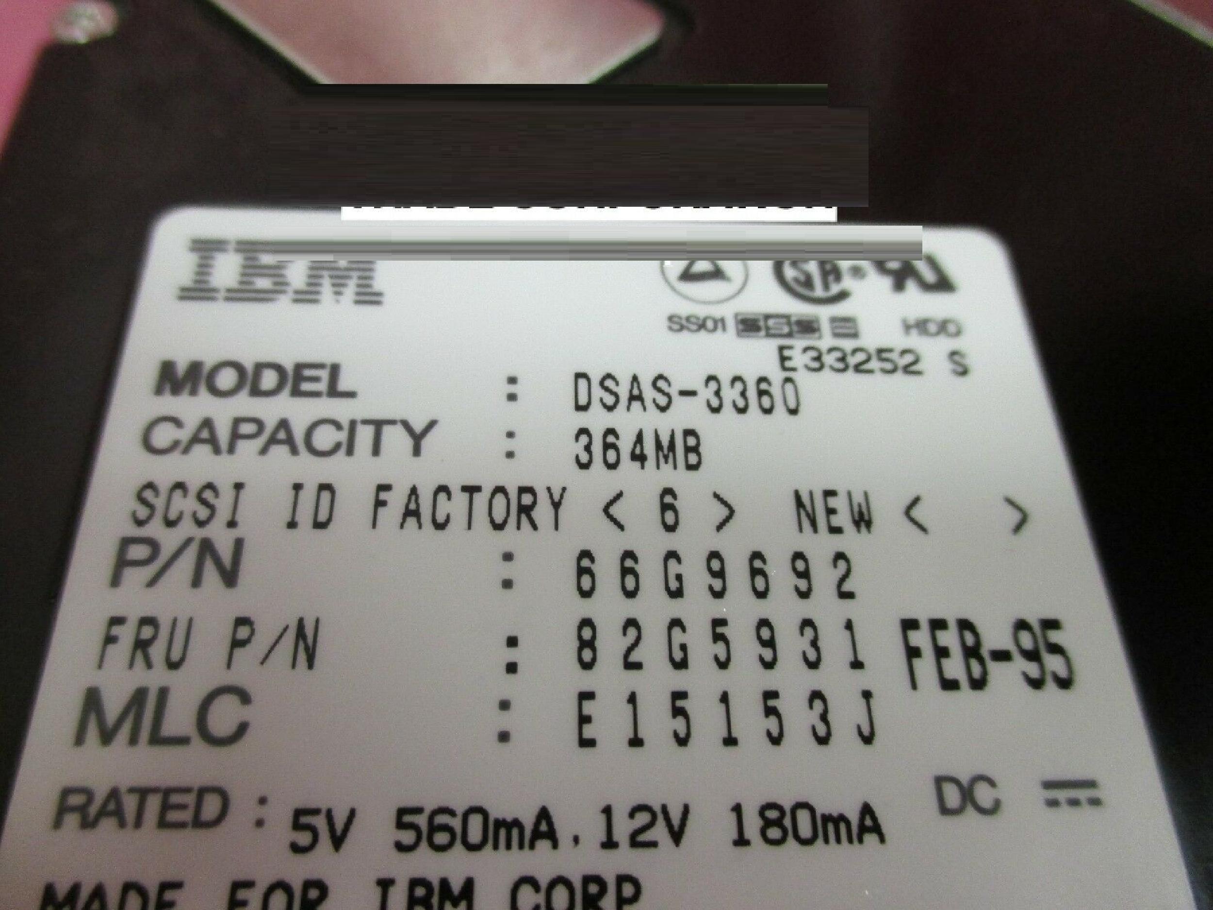 IBM 82G5931 364MB 3.5 50 PIN HARD DRIVE INCH