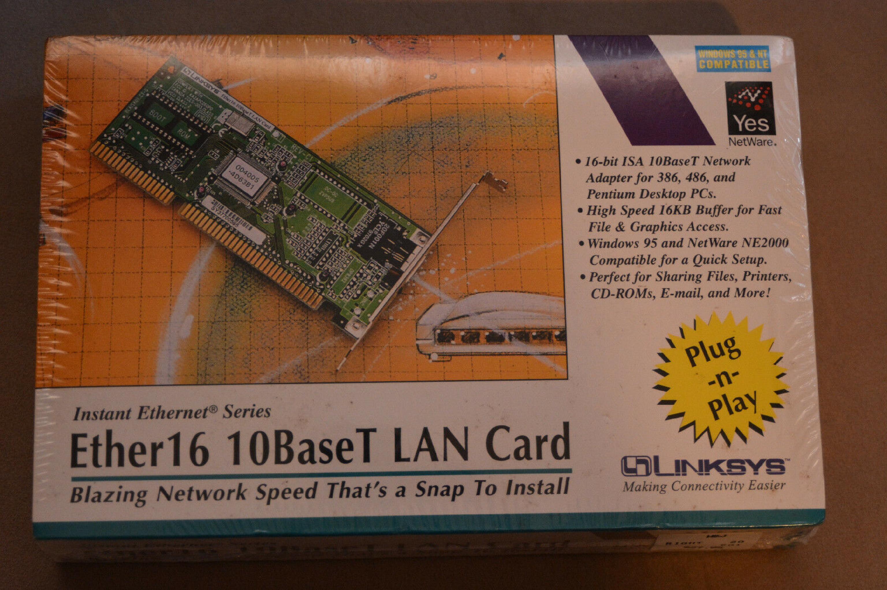 LINKSYS ETHER16 ISA TP AND COAX ETHERNET CARD