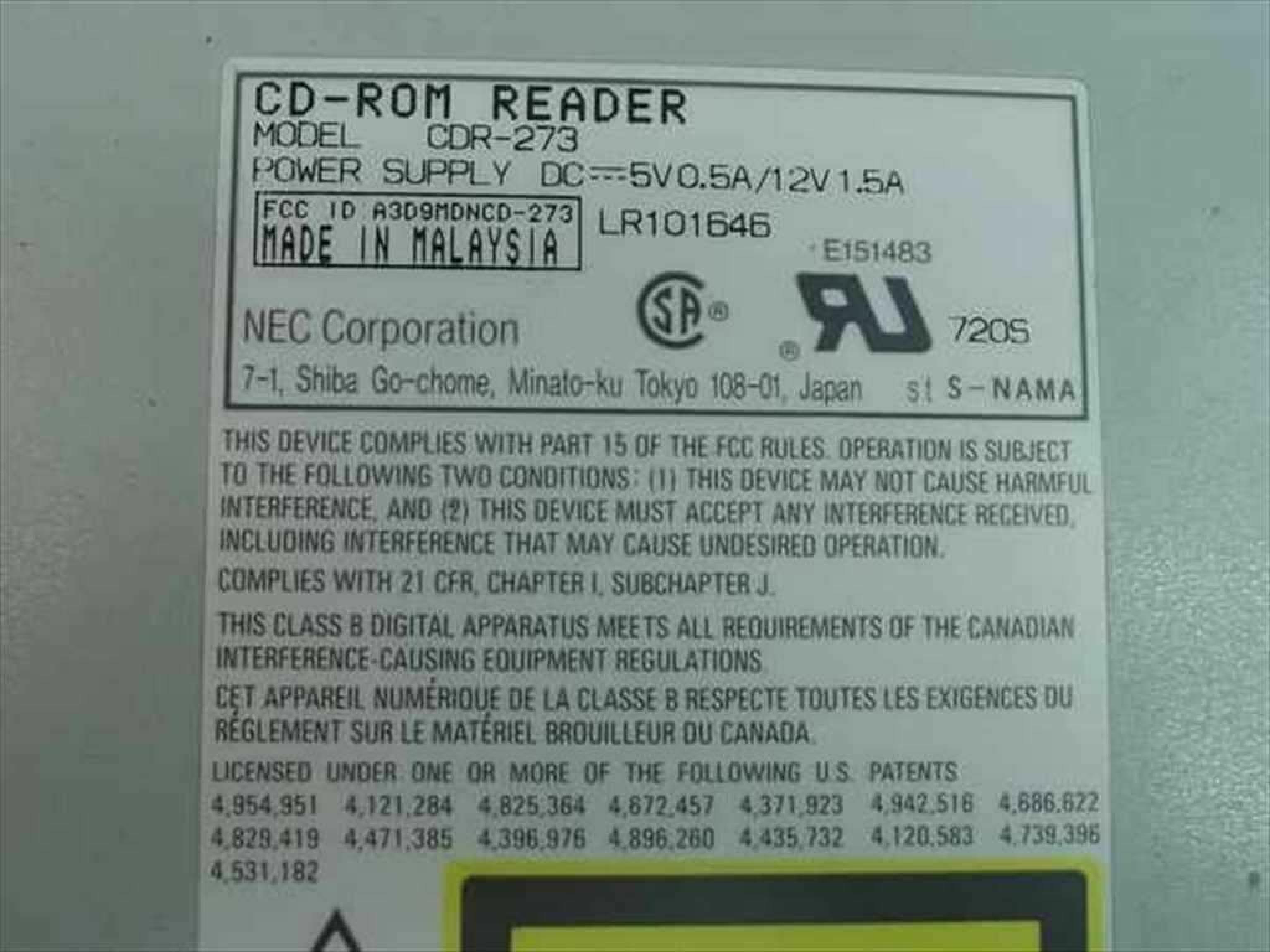 NEC CDR-273 CDR-273 4X IDE INTERNAL CD-ROM DRIVE