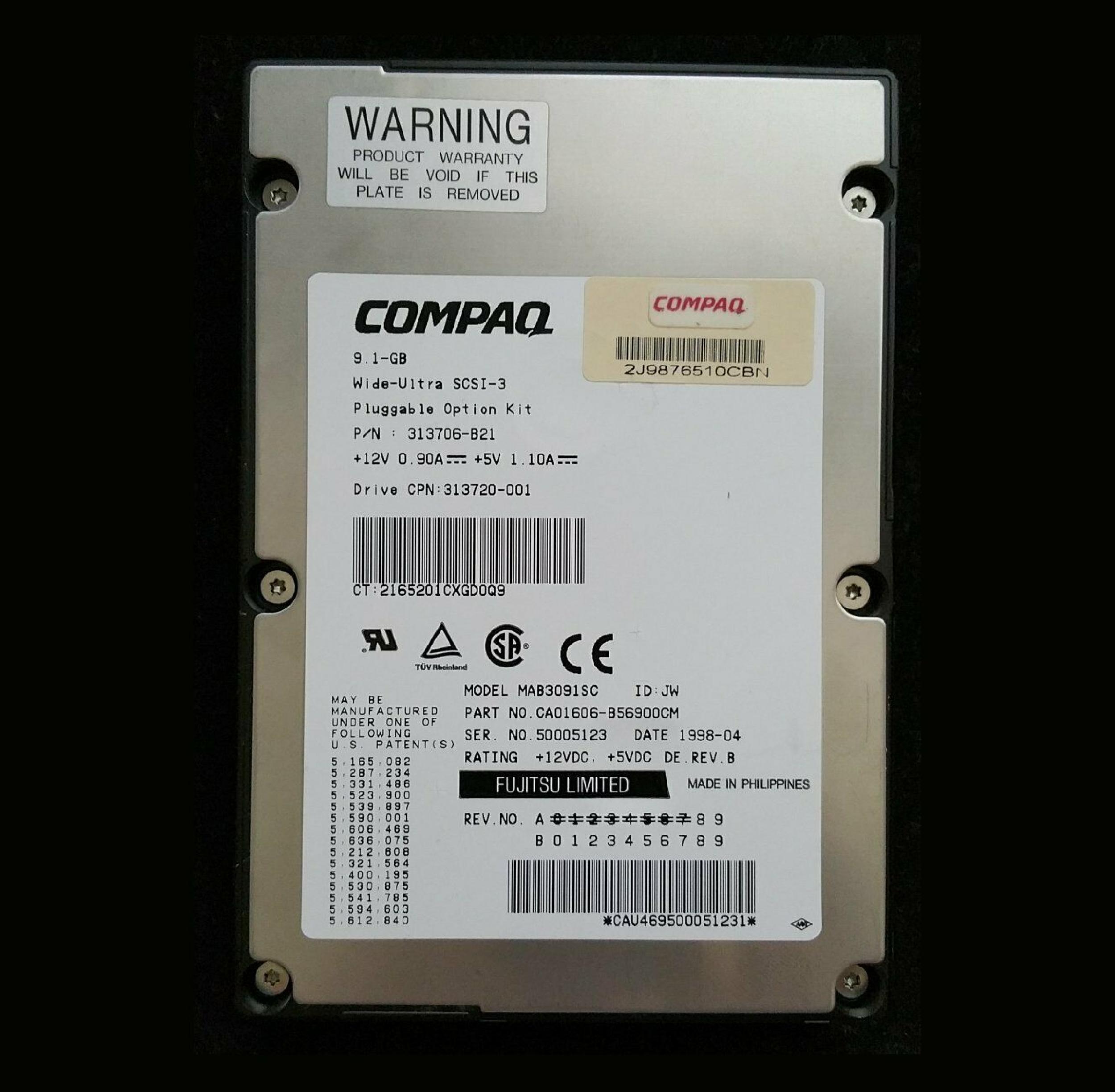 COMPAQ / HEWLETT PACKARD / HP 313706-B21 9.1GB WIDE-ULTRA SCSI-3 HOT PLUG - STOCK ACCESSIBLE SCSI HARD DRIVE