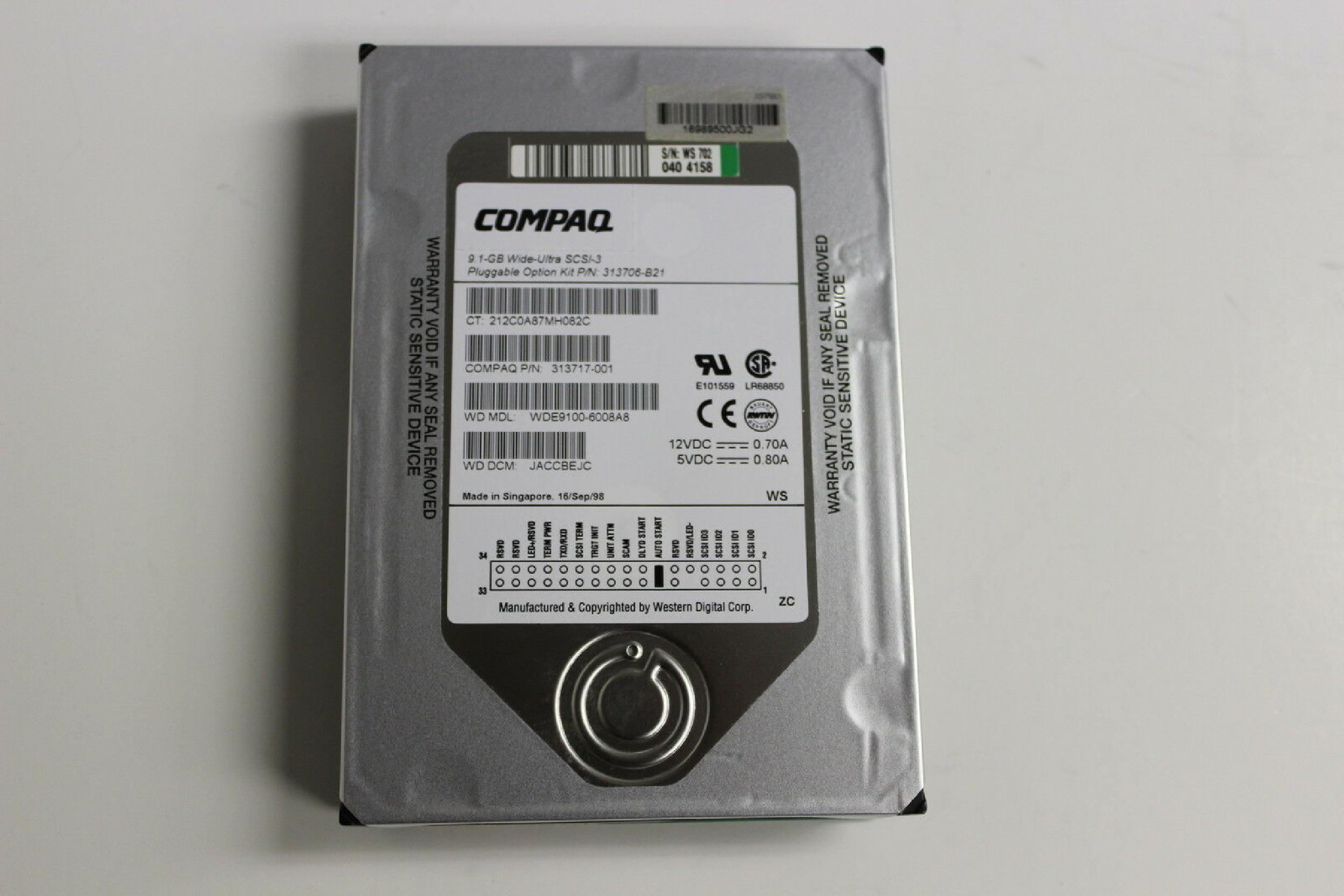 COMPAQ / HEWLETT PACKARD / HP 313706-B21 9.1GB WIDE-ULTRA SCSI-3 HOT PLUG - STOCK ACCESSIBLE SCSI HARD DRIVE