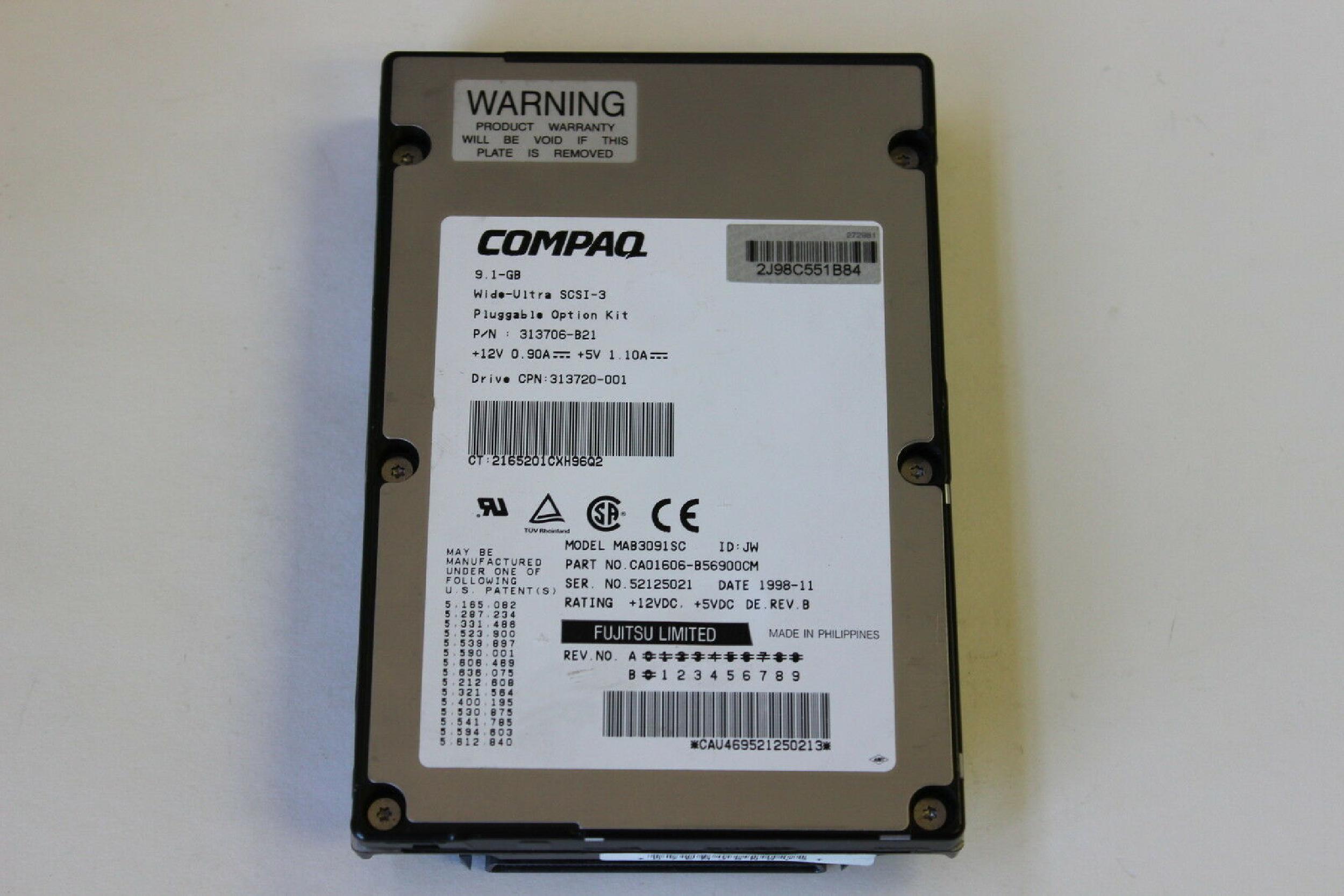COMPAQ / HEWLETT PACKARD / HP 313720-001 9.1GB WIDE-ULTRA SCSI-3 HOT PLUG - STOCK ACCESSIBLE