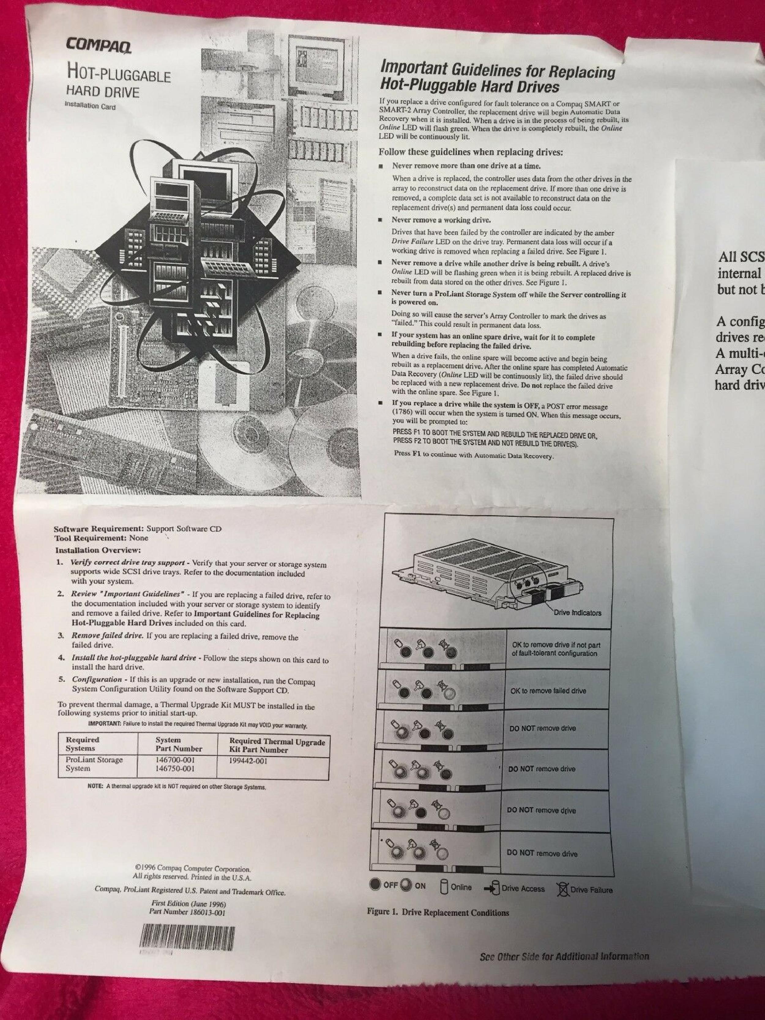 COMPAQ / HEWLETT PACKARD / HP 313715-001 9.1GB WIDE-ULTRA SCSI-3 HOT PLUG - STOCK ACCESSIBLE SCSI HARD DRIVE