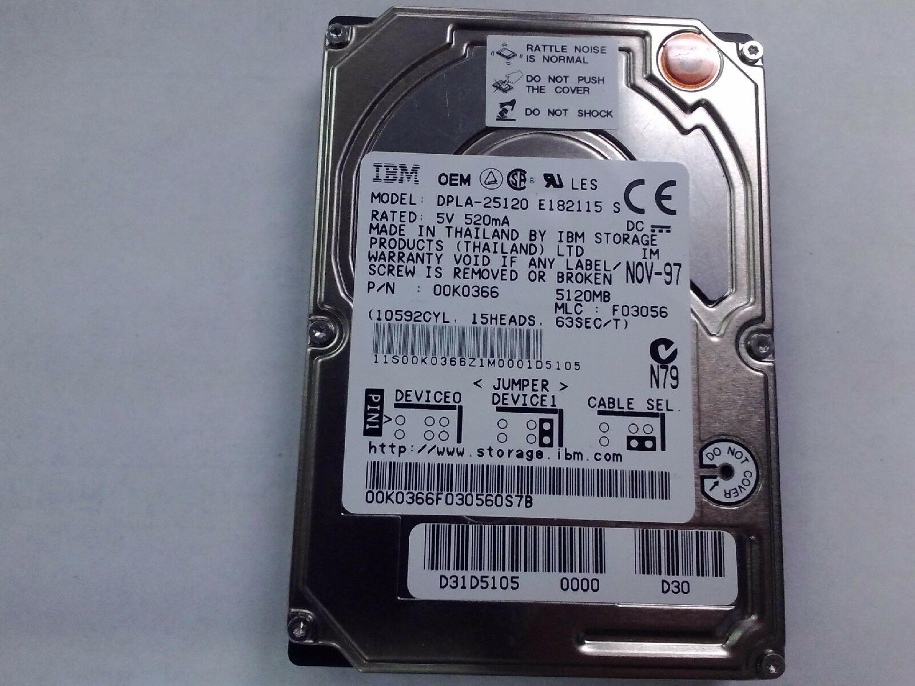 IBM 00K0366 5.1GB HARD DRIVE 17MM TECRA 750 780DVD ETC 5GB 2.5 INCH IDE MLC F03056