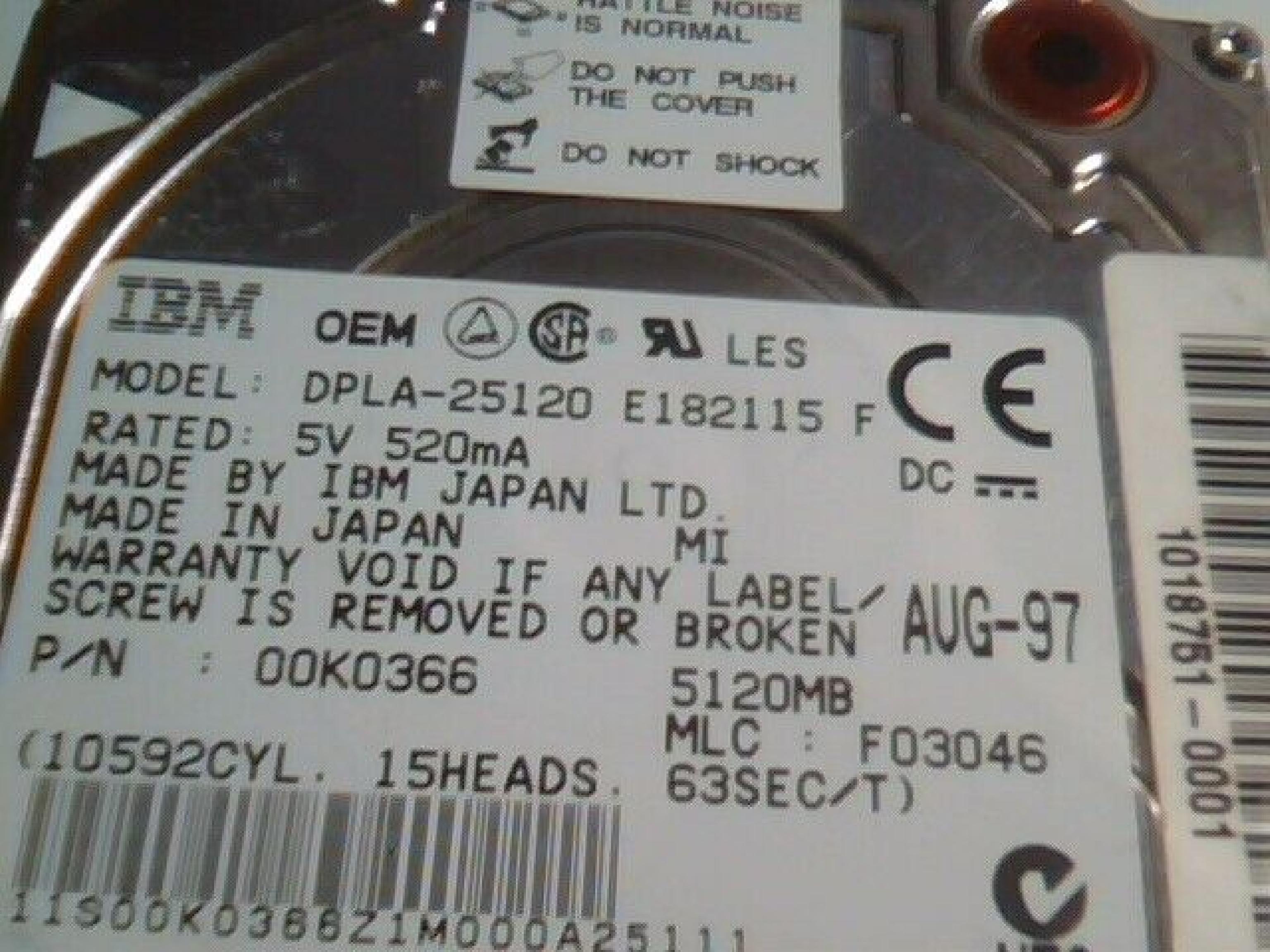 IBM 00K0366 5.1GB HARD DRIVE 17MM TECRA 750 780DVD ETC 5GB 2.5 INCH IDE MLC F03056