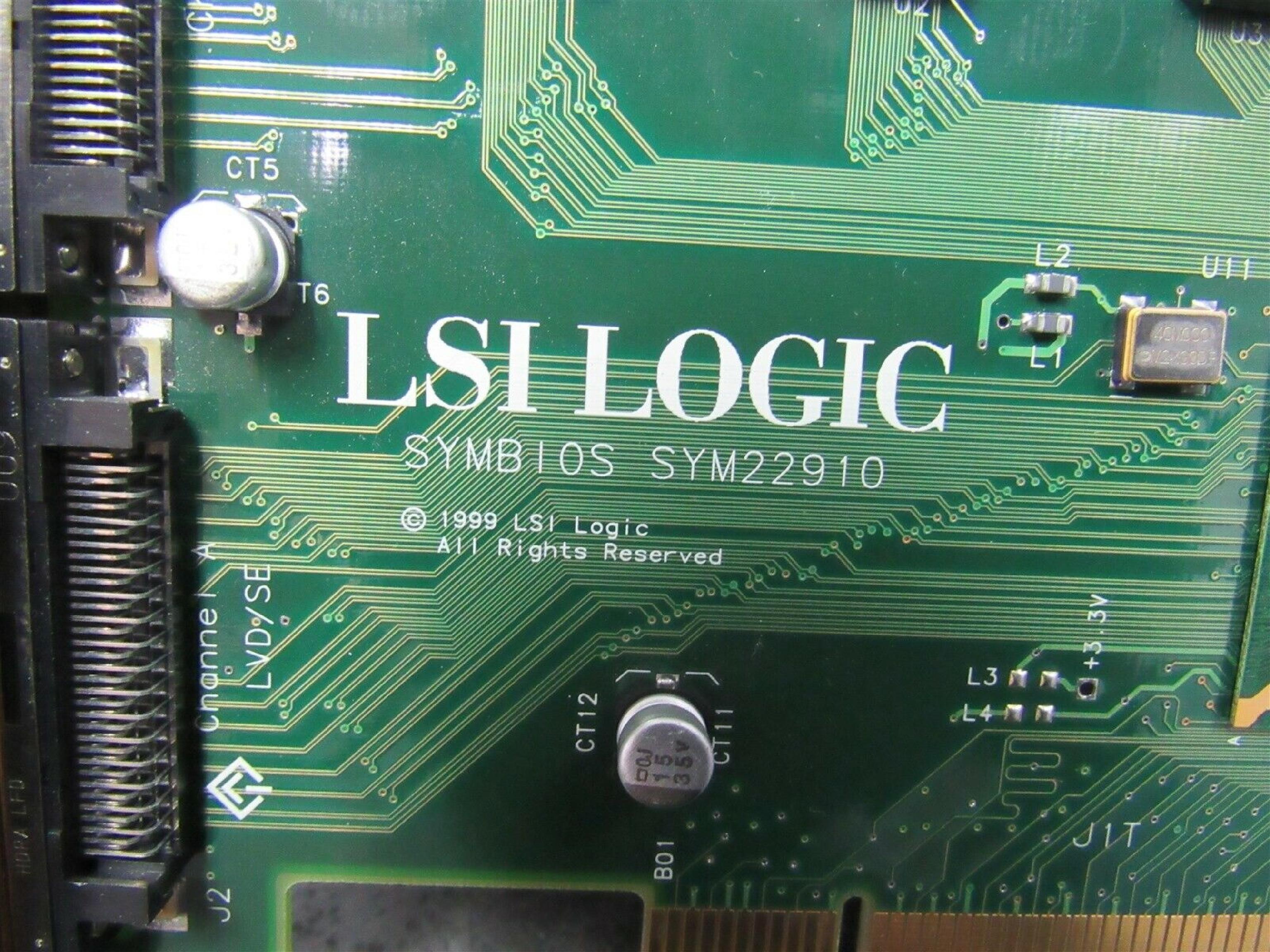 LSI LOGIC / SYMBIOS SYM22910 64BIT PCI DUAL CHANNEL SCSI LVD CARD 64 BIT LVD/SE CONTROLLER U160 PORT