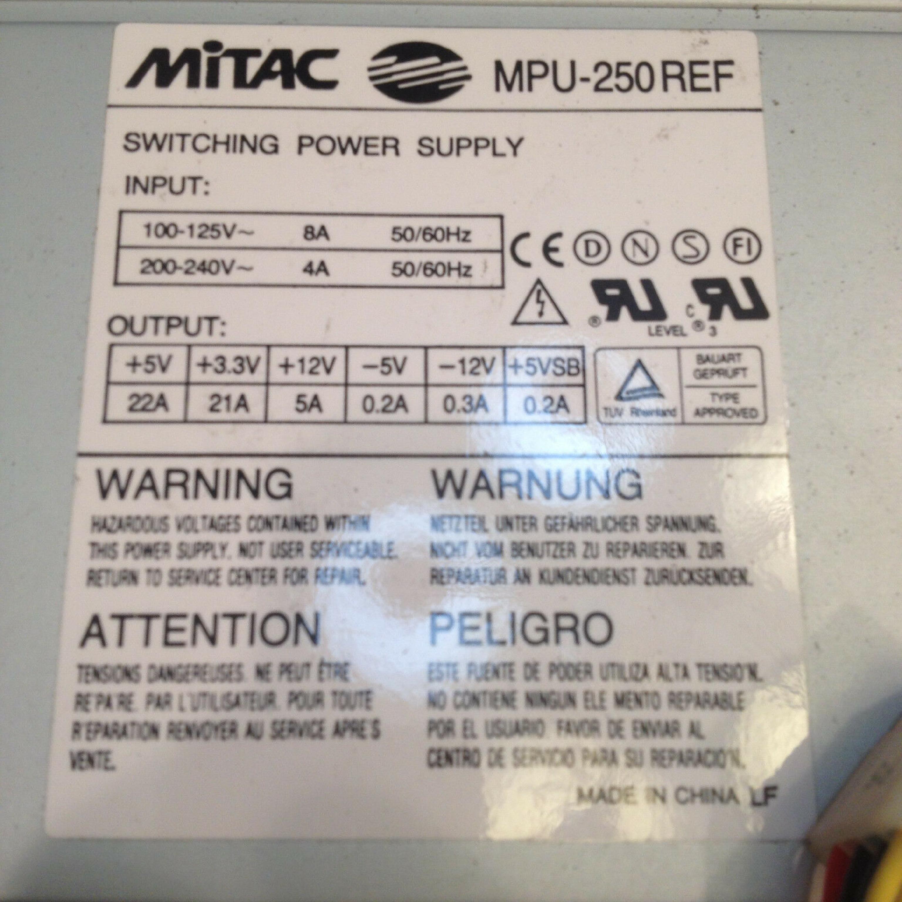 MITAC MPU-250REF 250W POWER SUPPLY