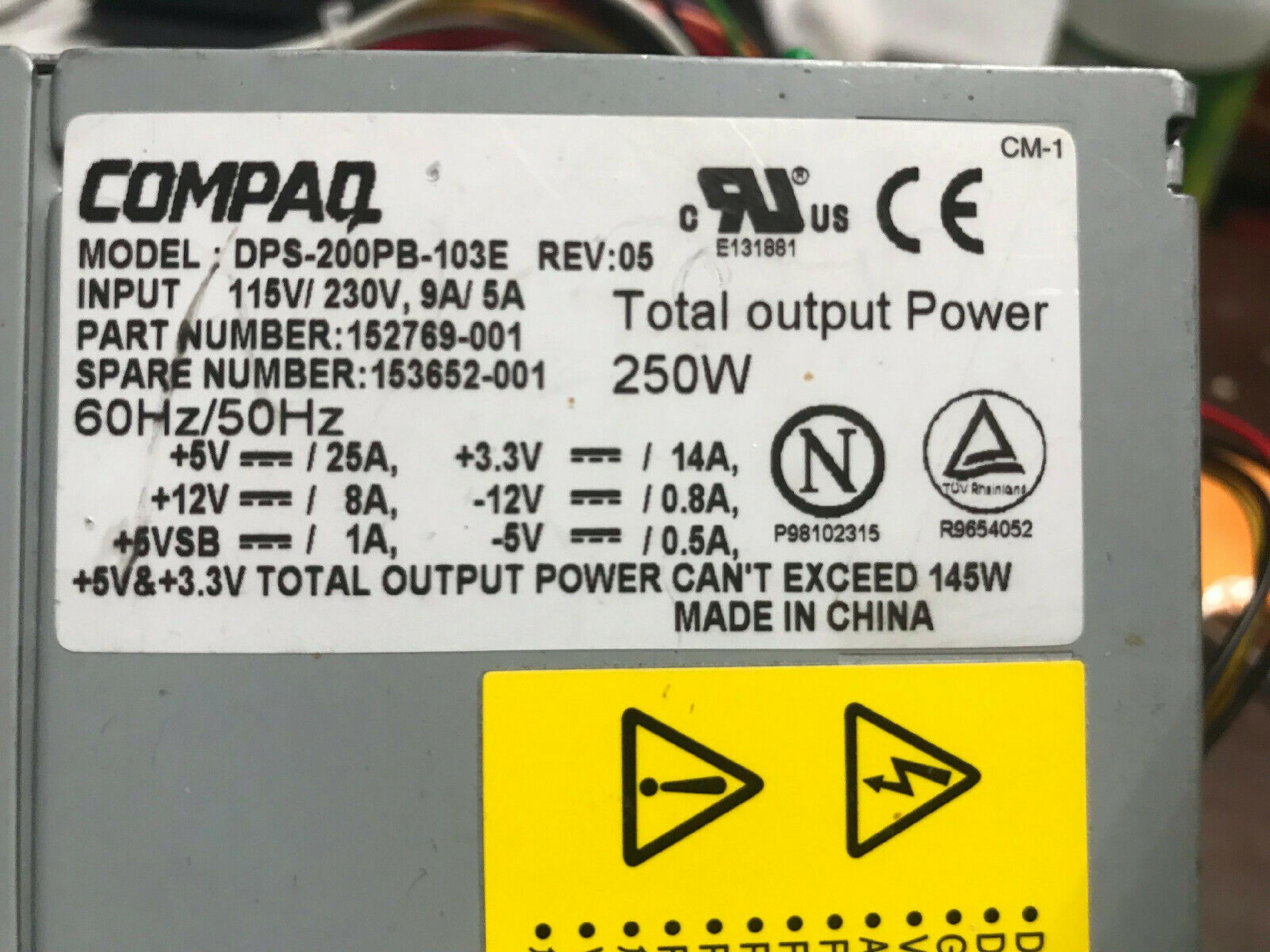 COMPAQ / HEWLETT PACKARD / HP DPS-200PB-103E 250W POWER SUPPLY