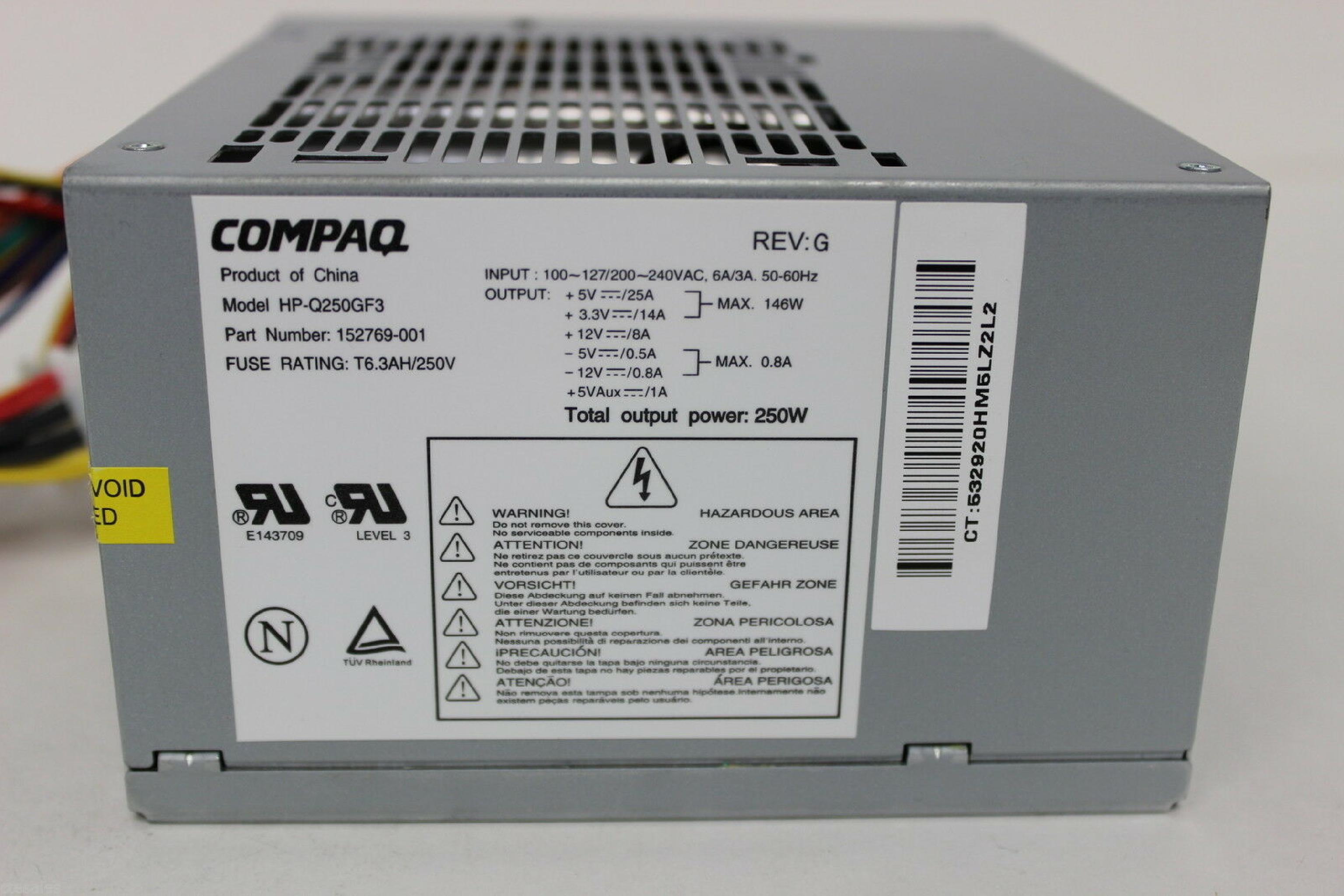 COMPAQ / HEWLETT PACKARD / HP 152769-001 250W POWER SUPPLY ATX 20PIN 5