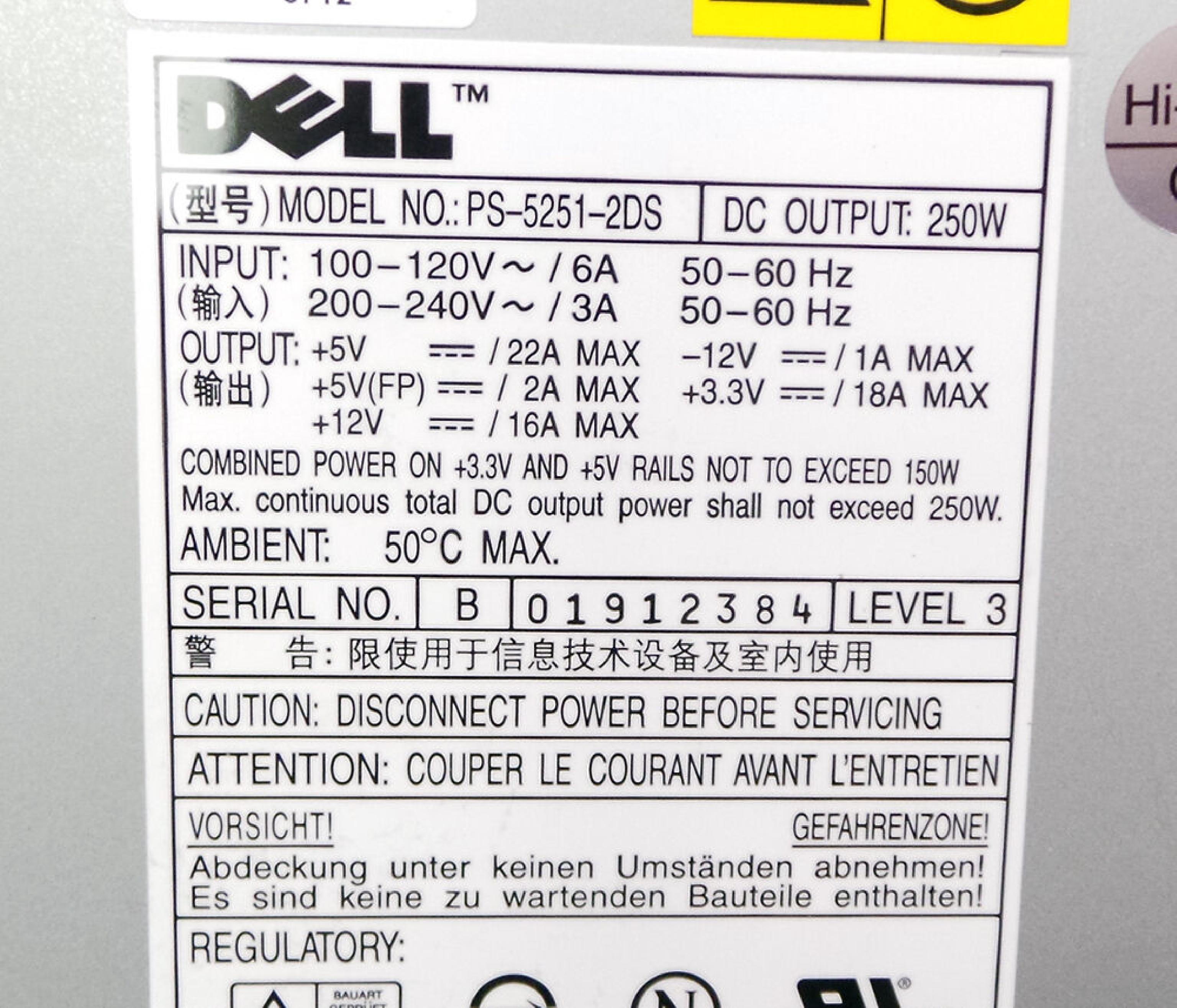 DELL HP-P1457F3 85W POWER SUPPLY 200W ATX 20 PIN