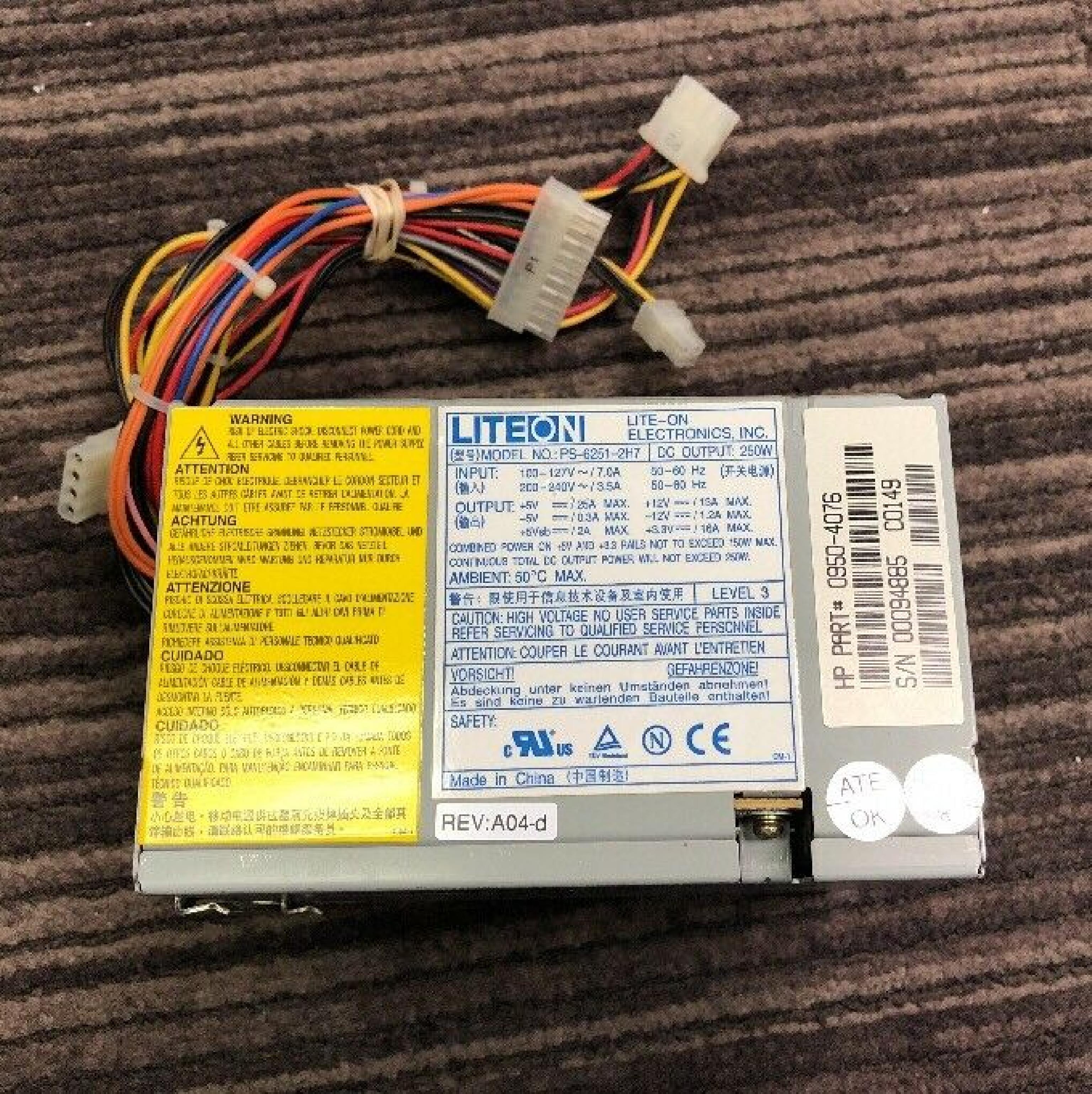 LITEON PS-6251-2H7 250W POWER SUPPLY 250WATT ATX FOR VL800