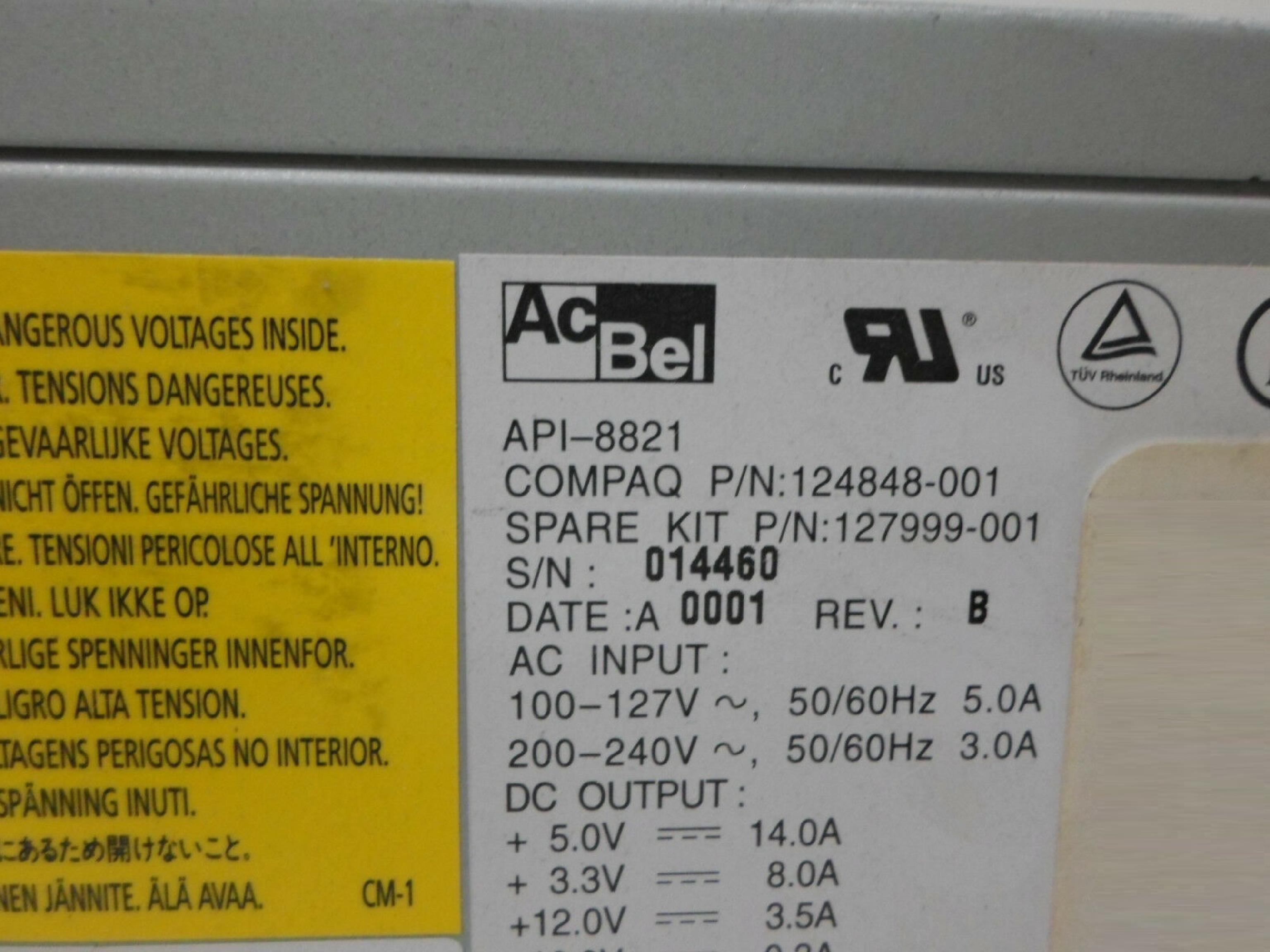 ACBEL / COMPAQ / HEWLETT PACKARD / HP / MITAC 127999-001 250W POWER SUPPLY 145W ATX 145