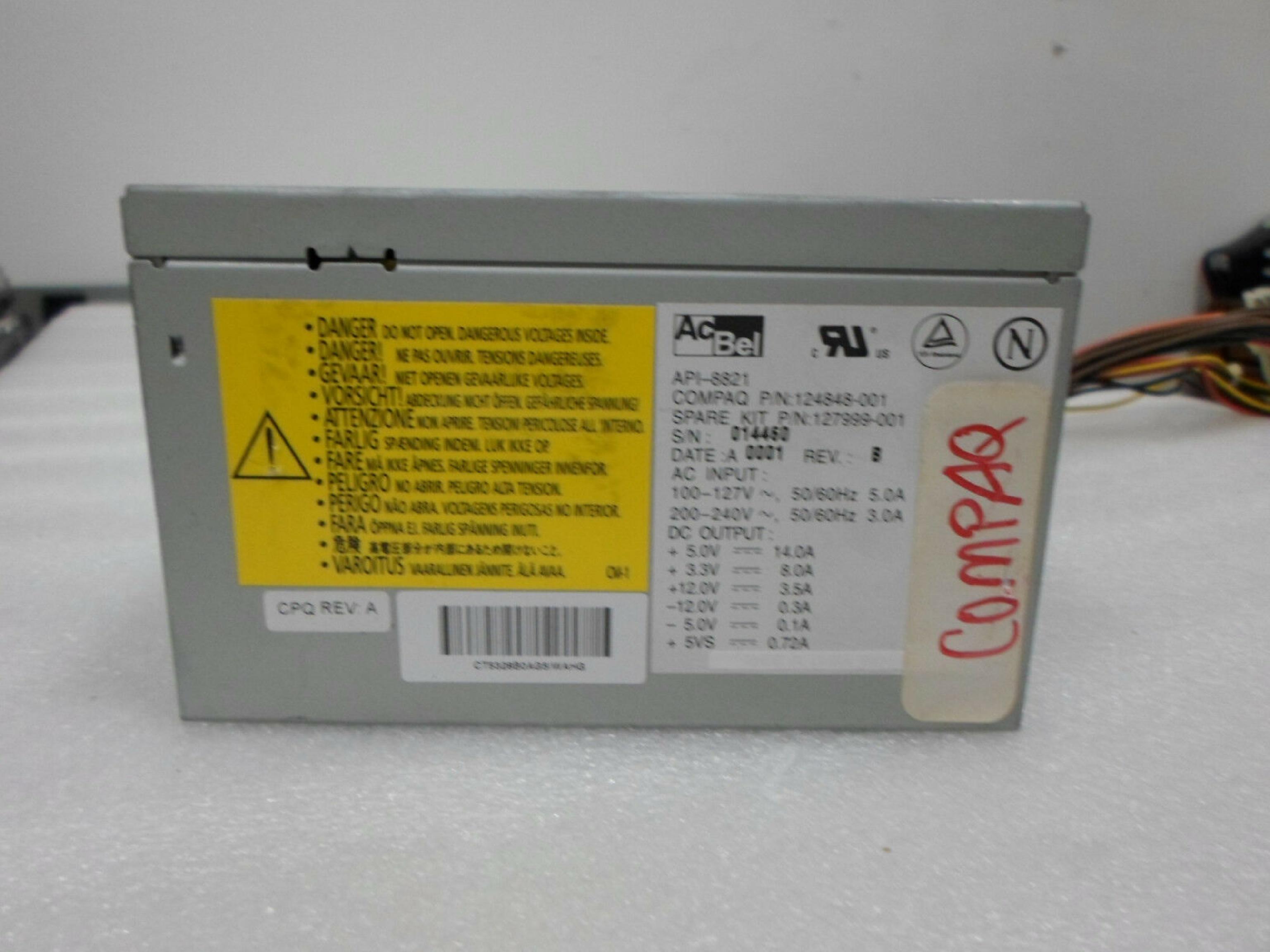 ACBEL / COMPAQ / HEWLETT PACKARD / HP / MITAC 127999-001 250W POWER SUPPLY 145W ATX 145