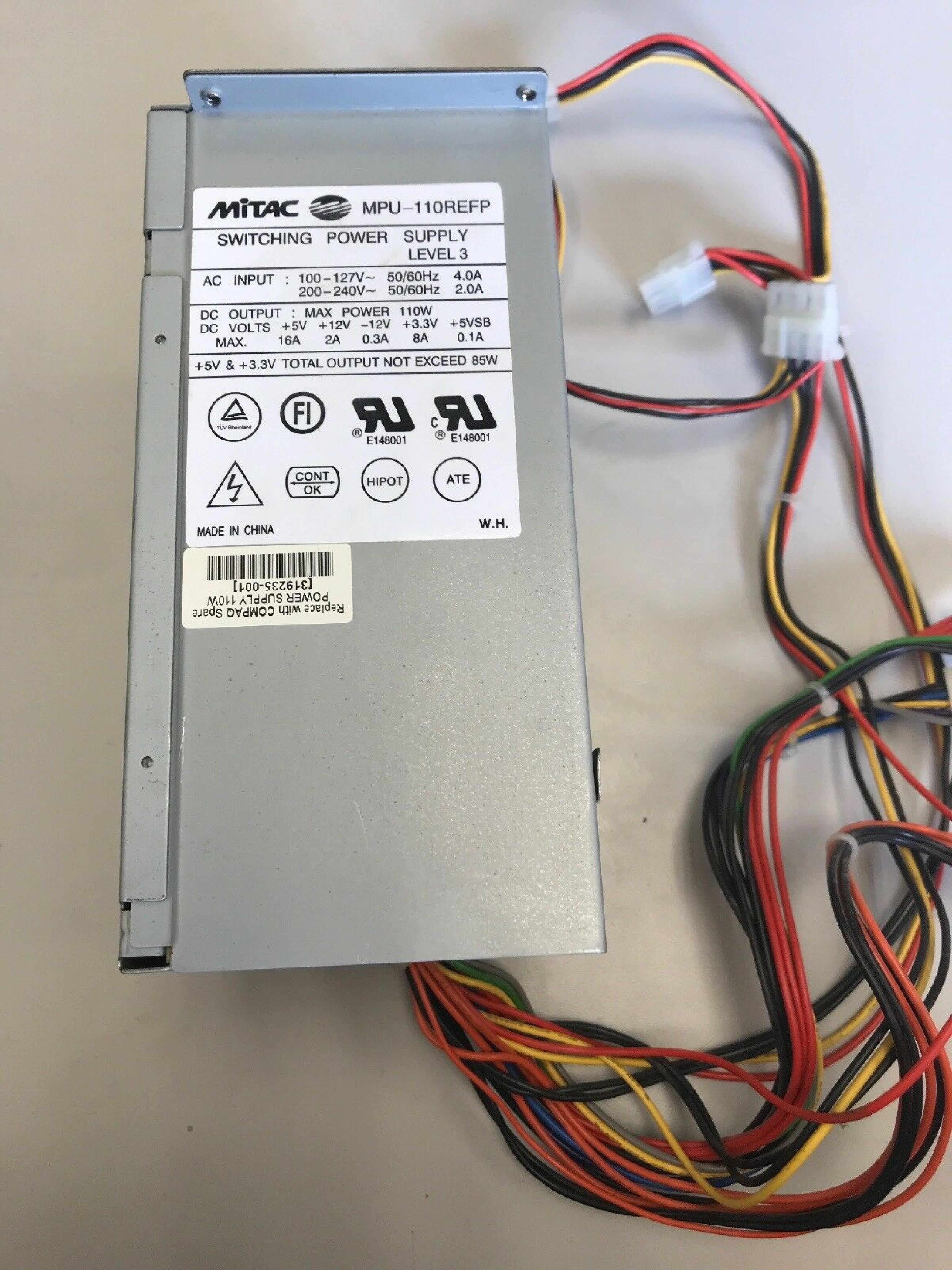 MITAC MPU-110REFP 110W POWER SUPPLY WITH EXTERNAL SWITCH AT 6PIN INLINE P1 P2 P3 3 MOLEX 1 BERG