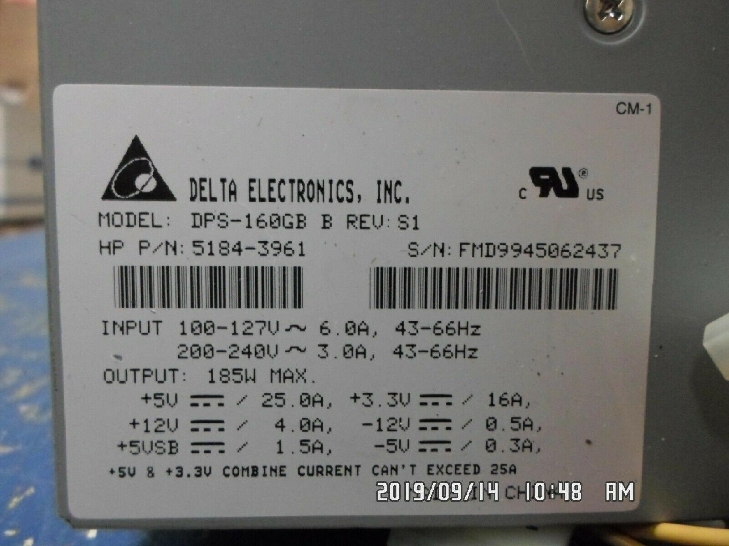 DELTA ELECTRONICS INC DPS-160GB B 185W POWER SUPPLY ATTX 185 WATT ATX WITH 4PIN P8 AND 3PIN P9 CONNECTOR