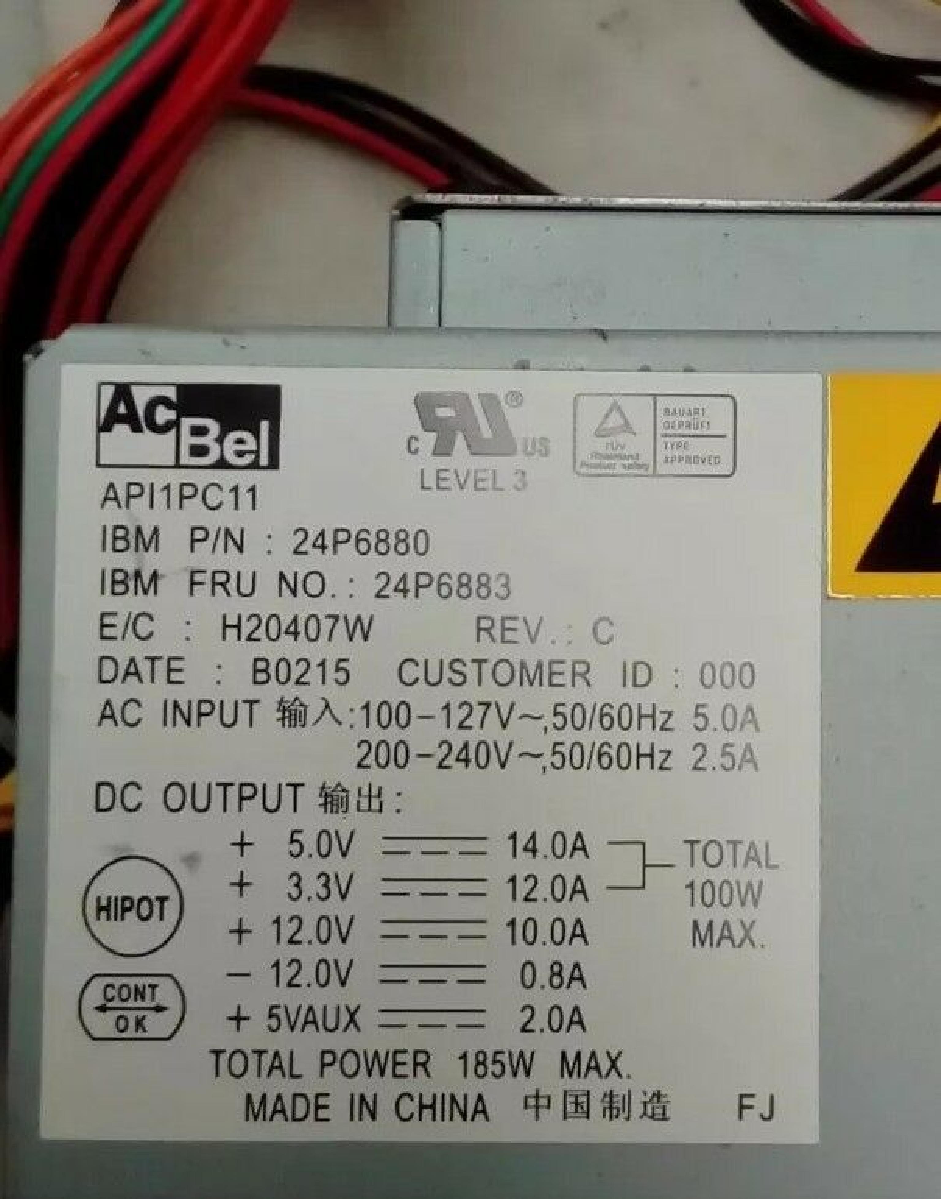 ACBEL API1PC11 185W POWER SUPPLY 185 WATT ATX