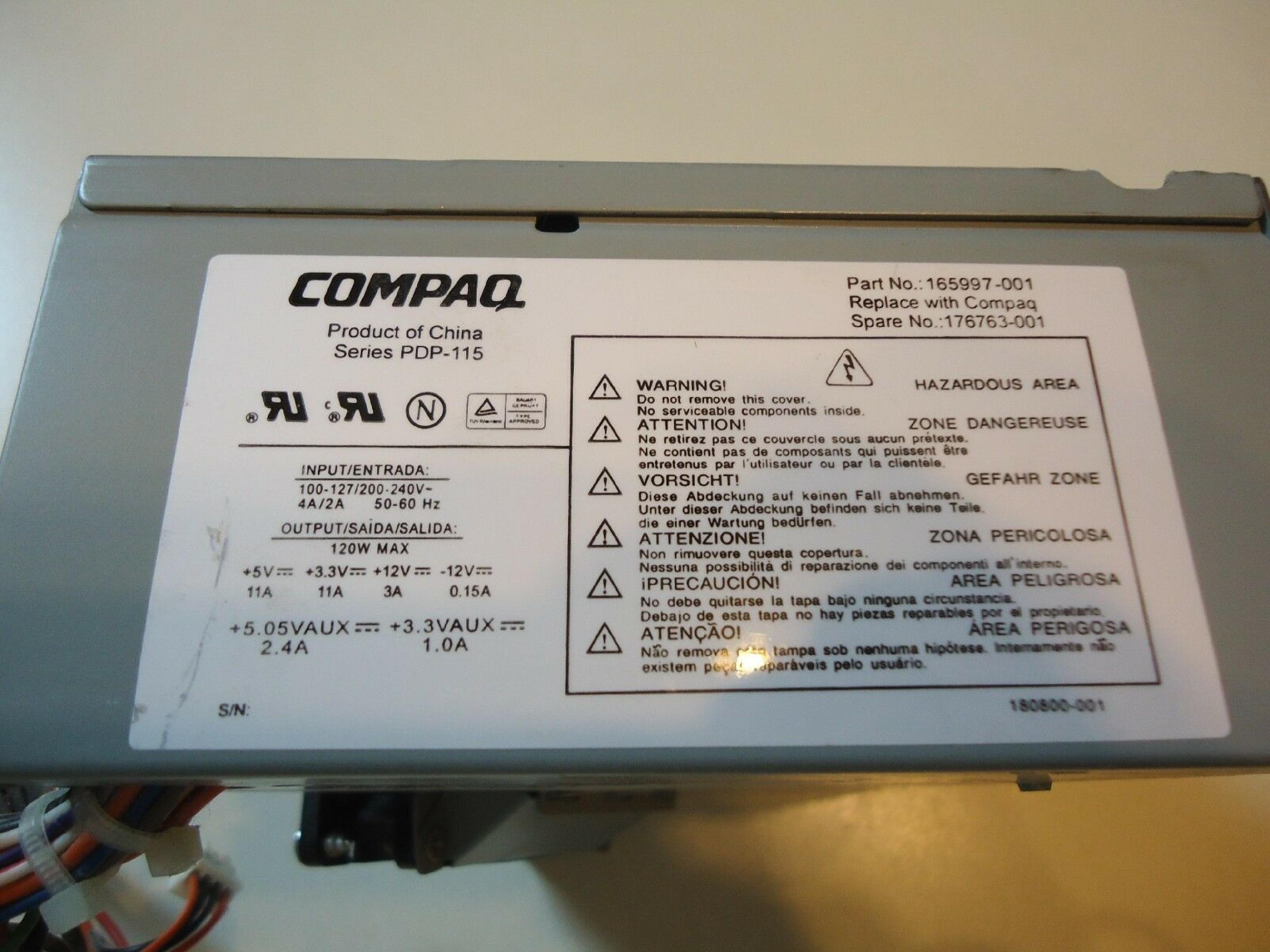 COMPAQ / HEWLETT PACKARD / HP / LITEON 165997-001 120W POWER SUPPLY DESKPRO ATX STYLE 200 WATT