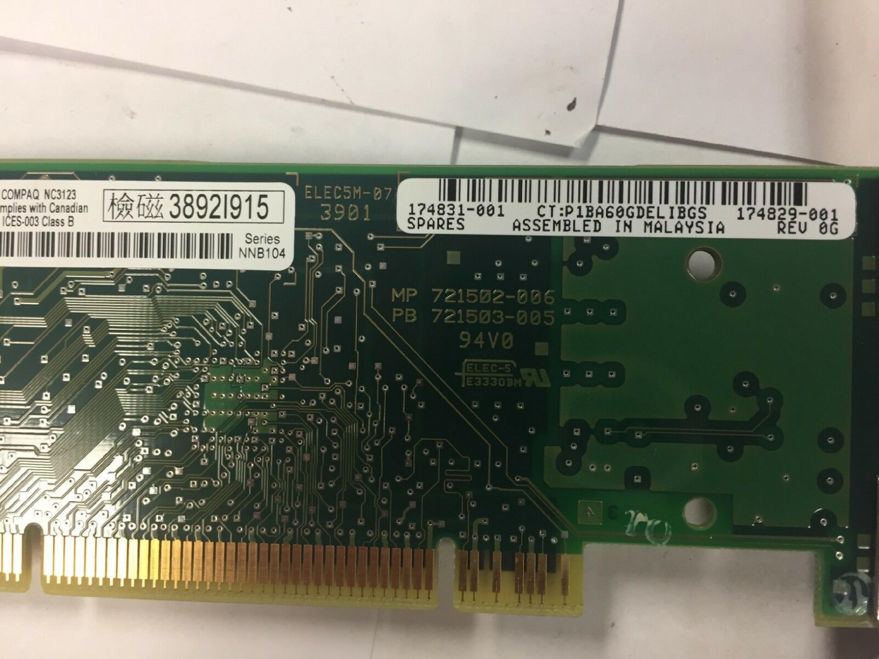 COMPAQ / HEWLETT PACKARD / HP 174829-001 PCI 10/100 BASE TX LAN NETWORK CARD