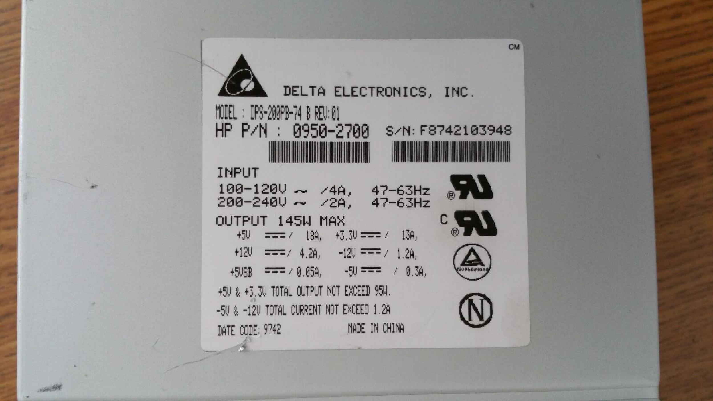 DELTA ELECTRONICS INC DPS-200PB-74 B 145W POWER SUPPLY ATX