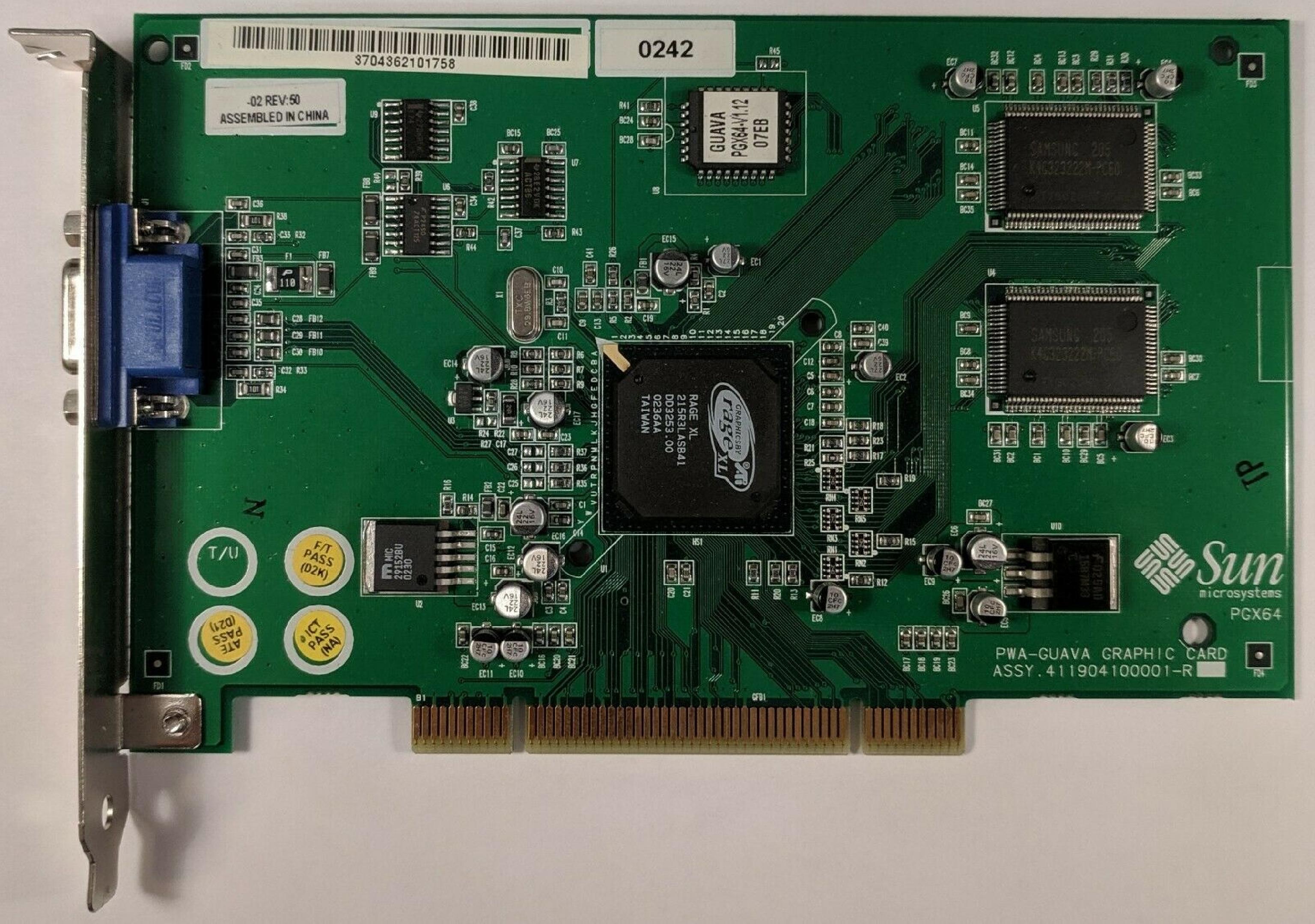 SUN MICROSYSTEMS / ATI PGX64 8MB PCI VIDEO CARD WITH VGA OUTPUT RAGE XL SUN