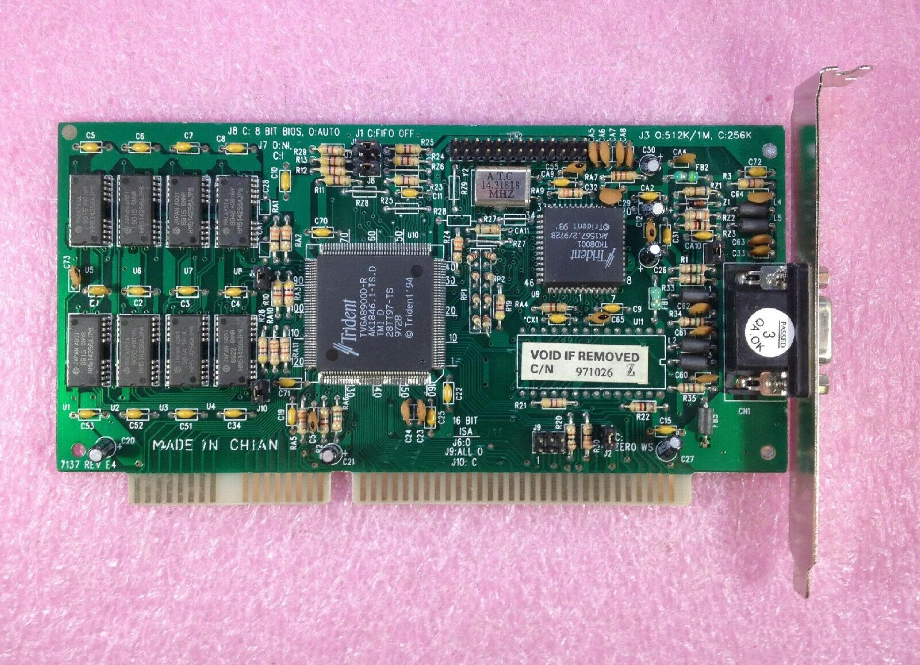 TRIDENT MICROSYSTEMS TVGA8900D-R PROCESSOR FOR ISA VIDEO CARD WITH VGA OUTPUT 1MB