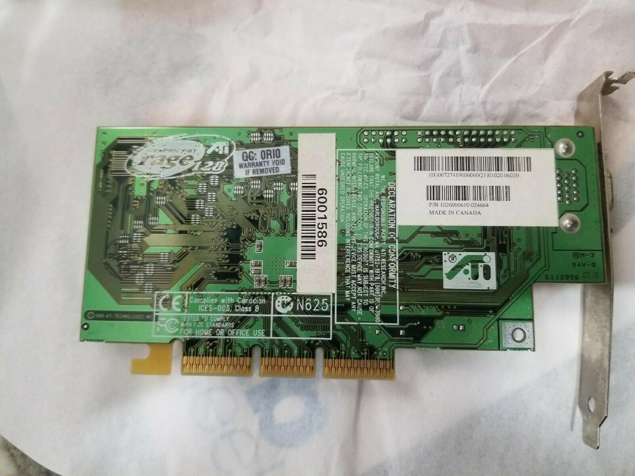 ATI 109-60600-10 16MB AGP VIDEO CARD WITH VGA OUTPUT RAGE 128 PORT 32MB