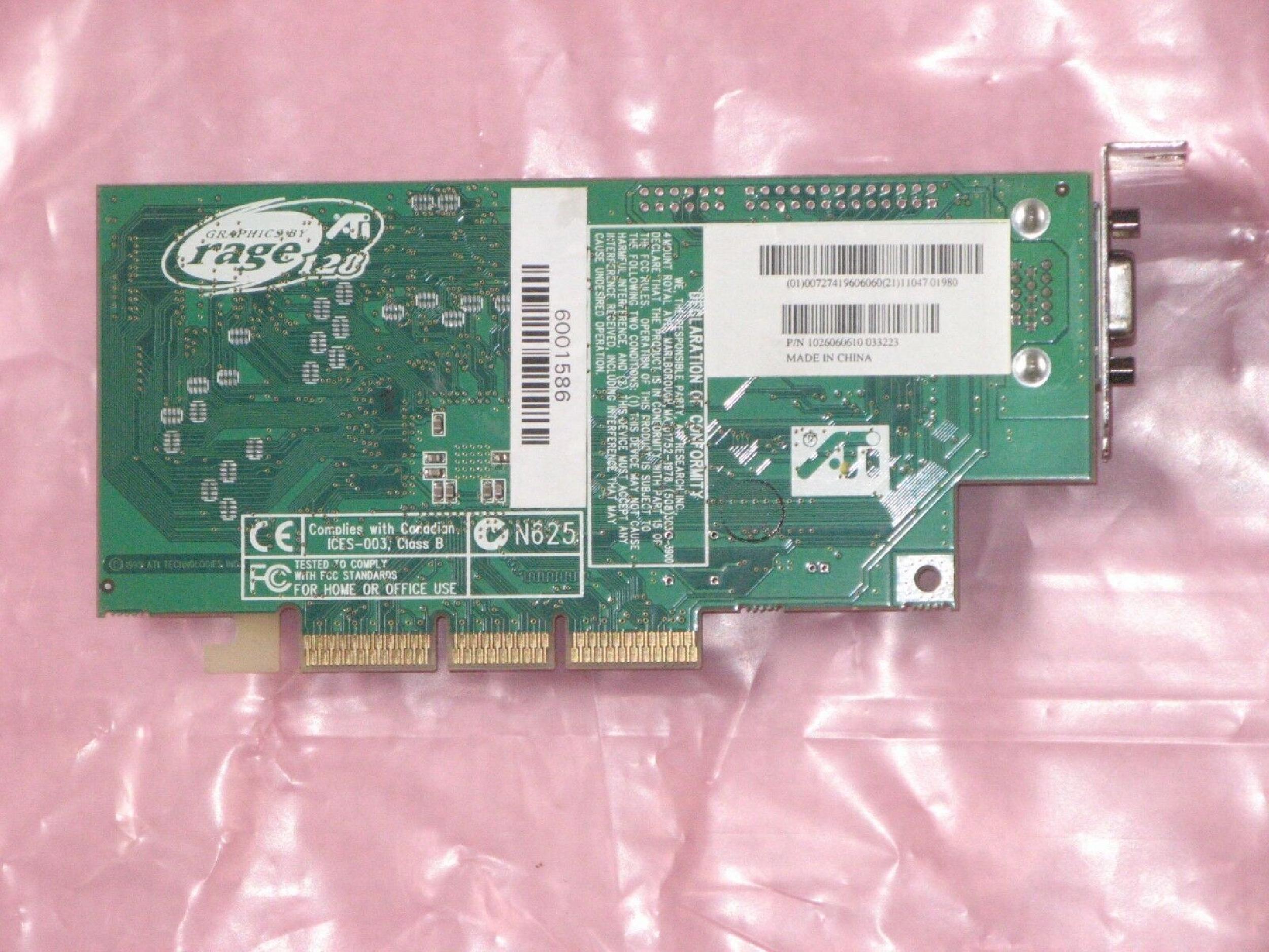 ATI 109-60600-10 16MB AGP VIDEO CARD WITH VGA OUTPUT RAGE 128 PORT 32MB