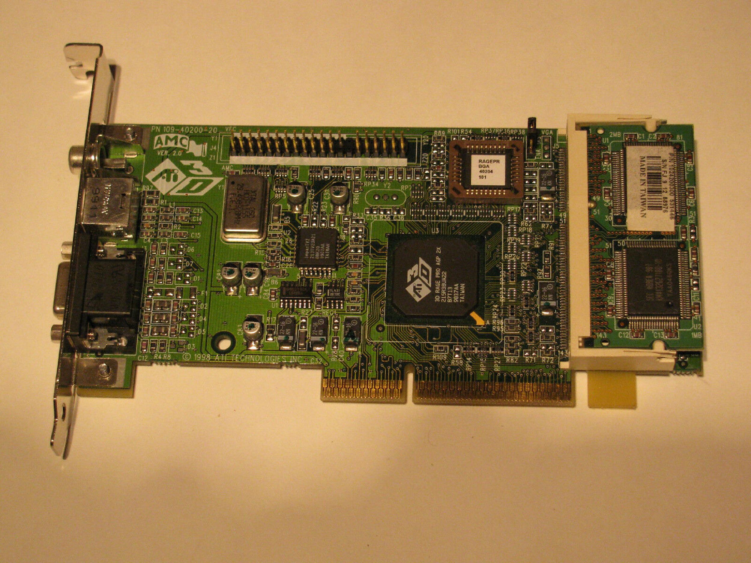 ATI 109-40200-20 8MB AGP VIDEO CARD WITH VGA OUTPUT 3D RAGE PRO PORT