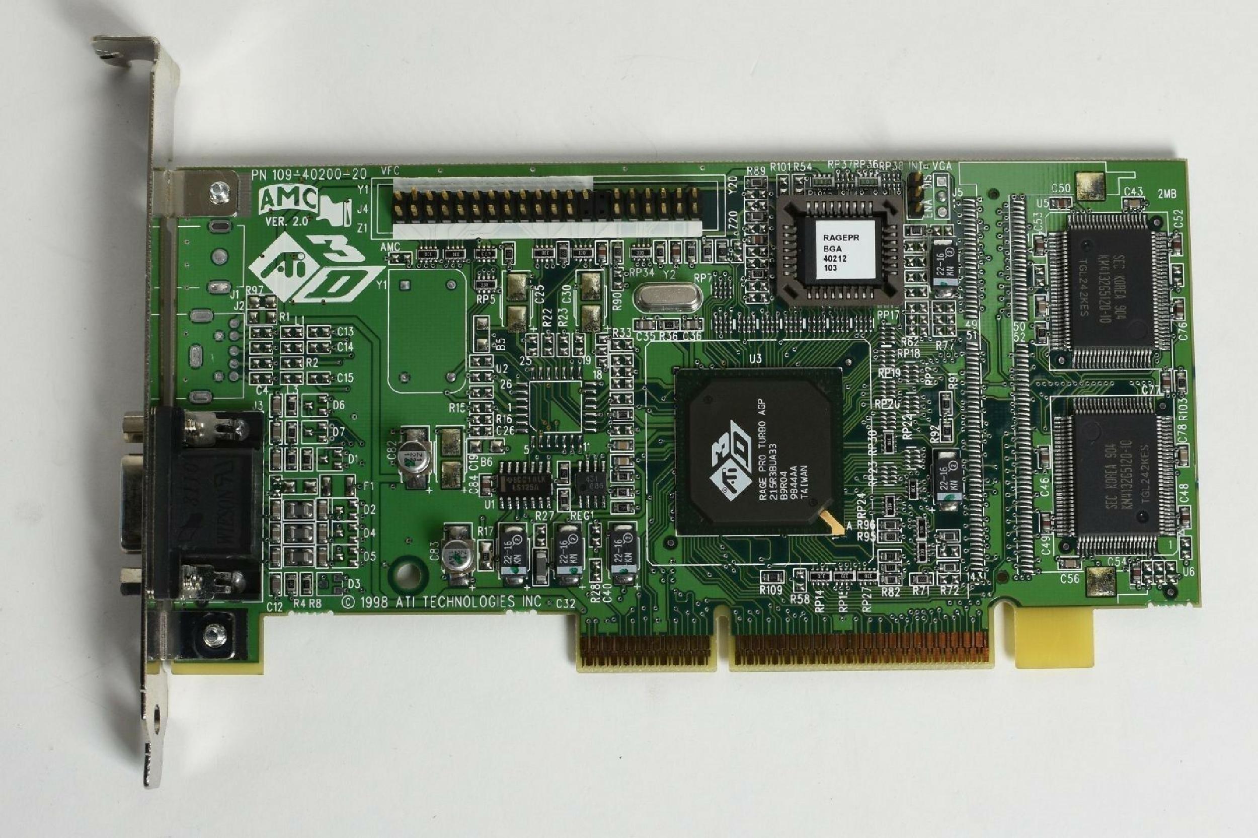 ATI 109-40200-20 8MB AGP VIDEO CARD WITH VGA OUTPUT 3D RAGE PRO PORT