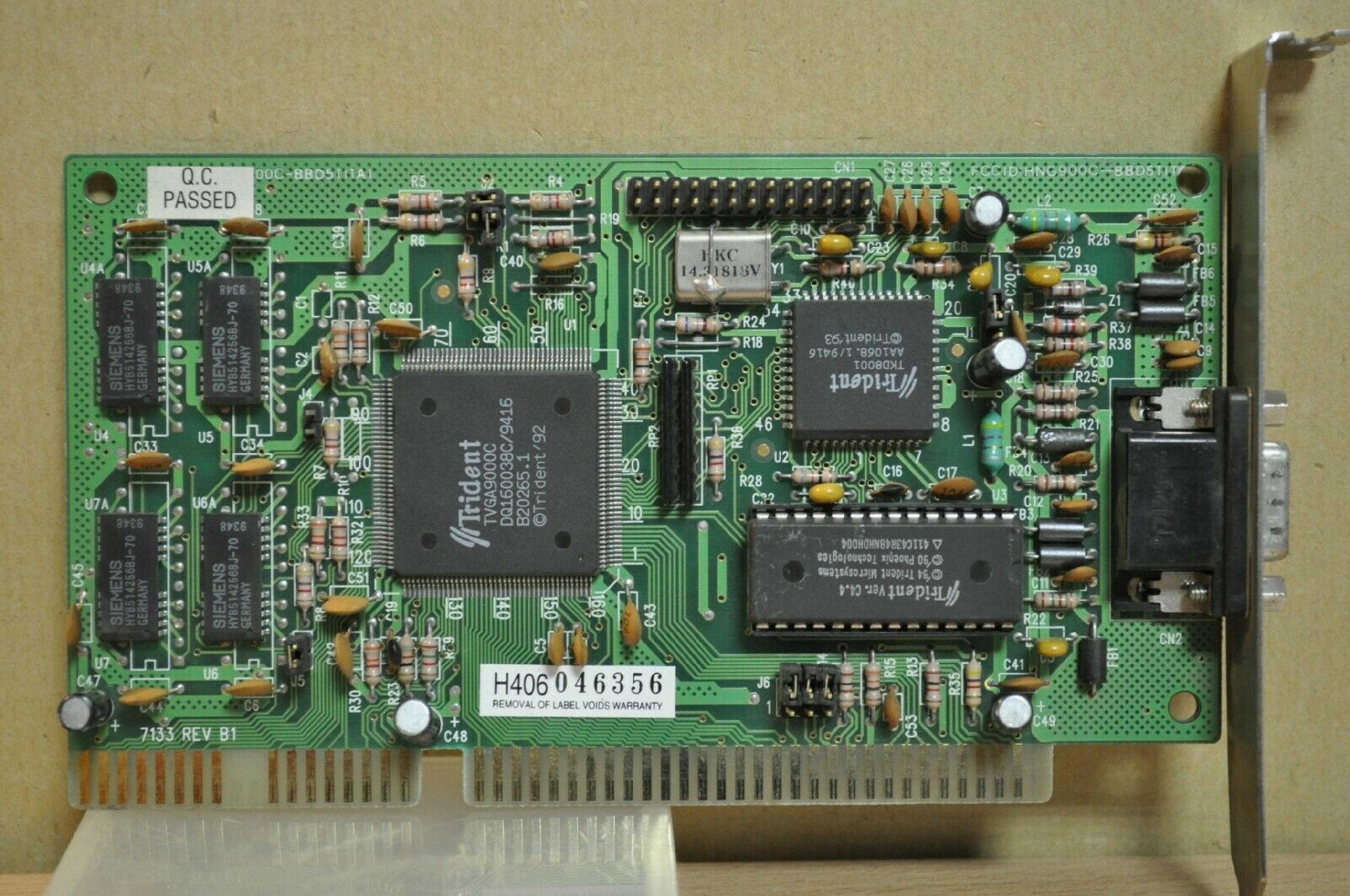 TRIDENT MICROSYSTEMS 7133 ISA VIDEO CARD WITH VGA OUTPUT 16BIT TRIDENT TVGA9000C 512K 7133 REV:B1