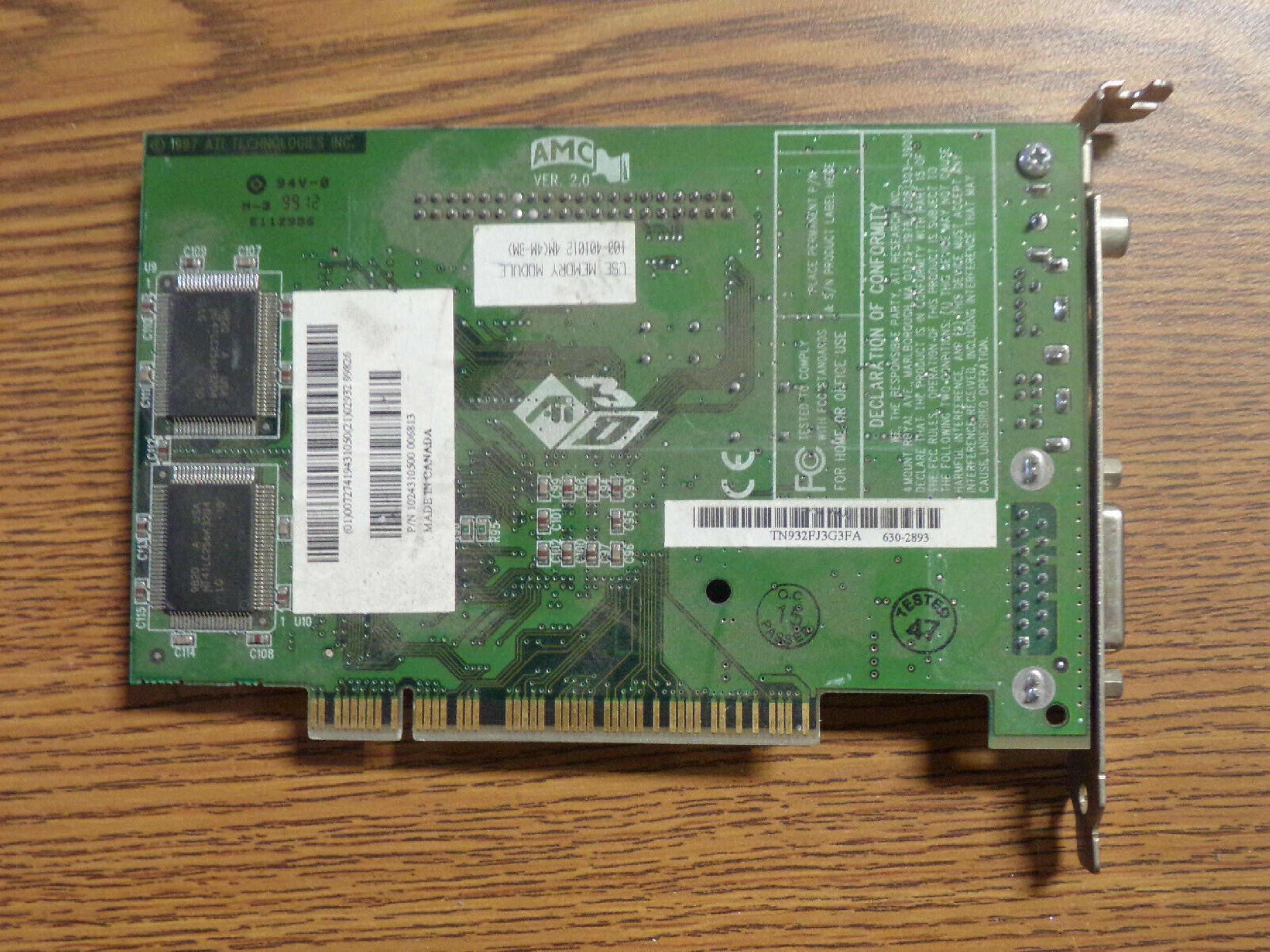 ATI 109-43100-00 4MB PCI VIDEO CARD WITH VGA OUTPUT