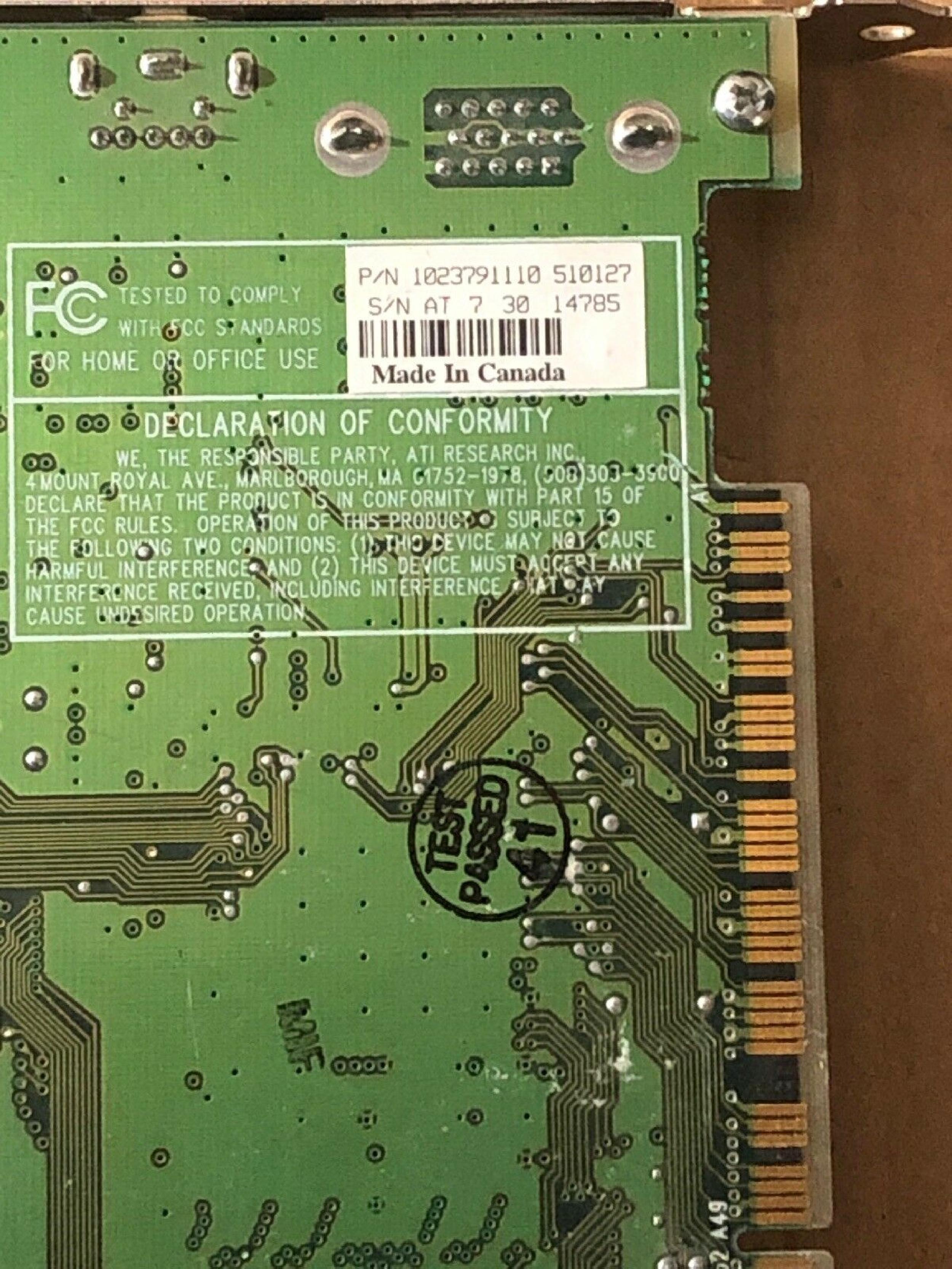 ATI 109-37900-10 4MB PCI VIDEO CARD WITH VGA OUT AND COMP OUTPUTS S-VIDEO S-VID 3D RAGE II+DVD SVIDEO COMPOSITE