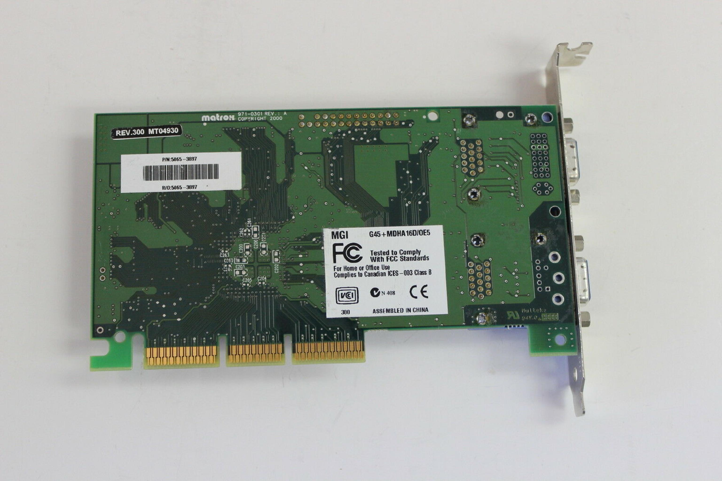 MATROX 5065-3897 16MB AGP VIDEO CARD WITH DUAL VGA OUTPUTS OUTPUT