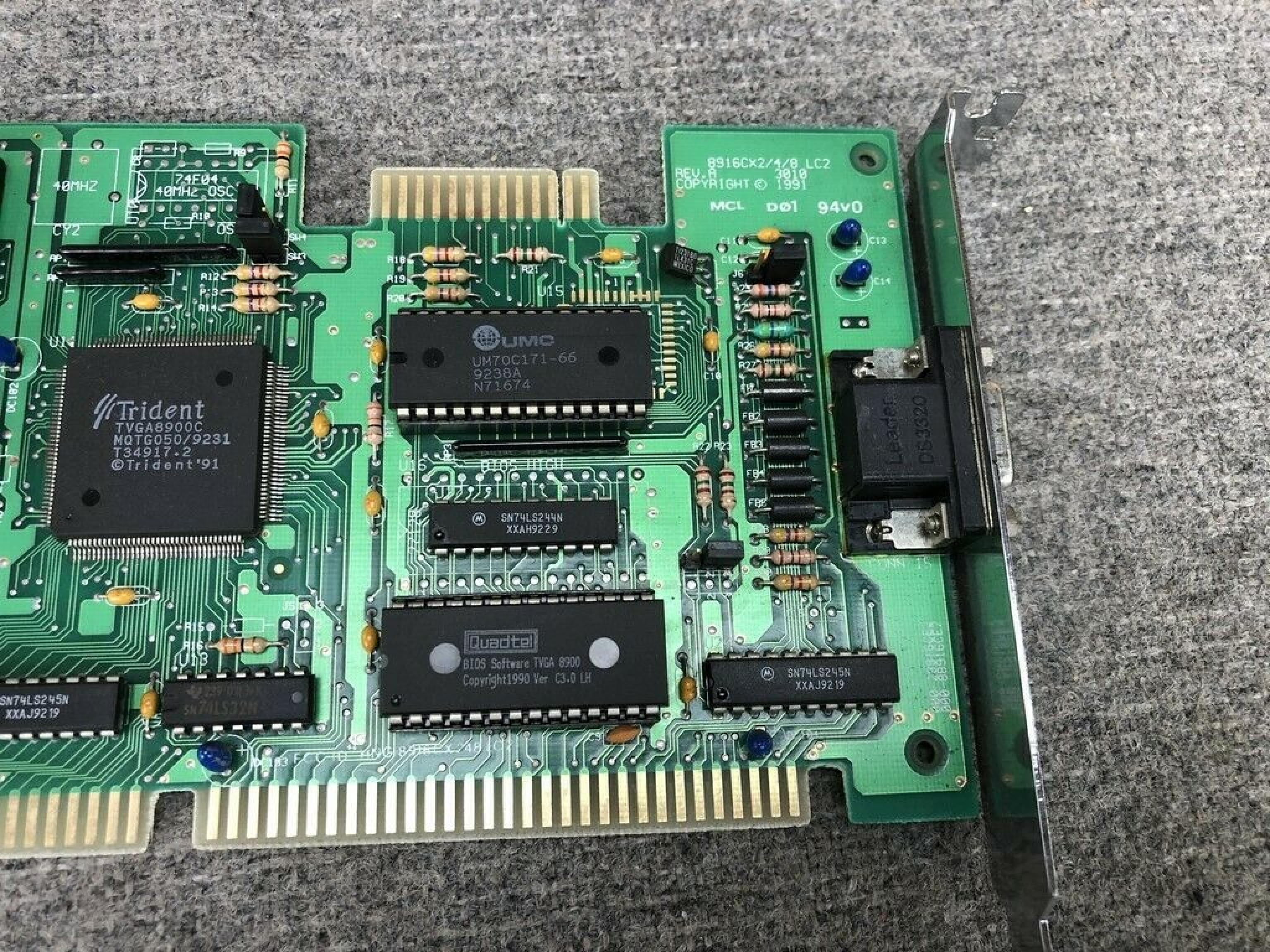 TRIDENT MICROSYSTEMS 8916CX2/4/8 LC2 ISA VIDEO CARD WITH VGA OUTPUT