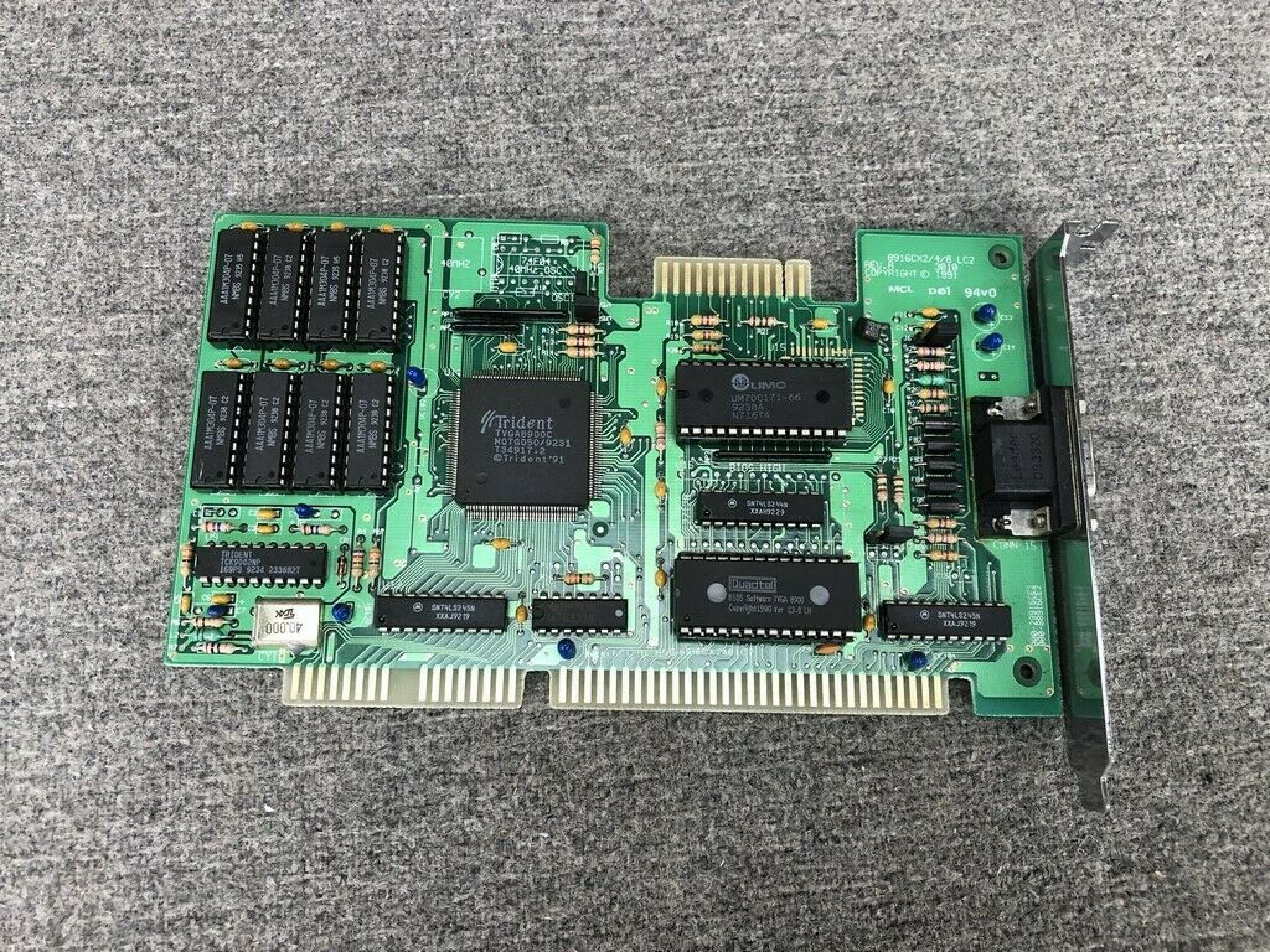 TRIDENT MICROSYSTEMS 8916CX2/4/8 LC2 ISA VIDEO CARD WITH VGA OUTPUT